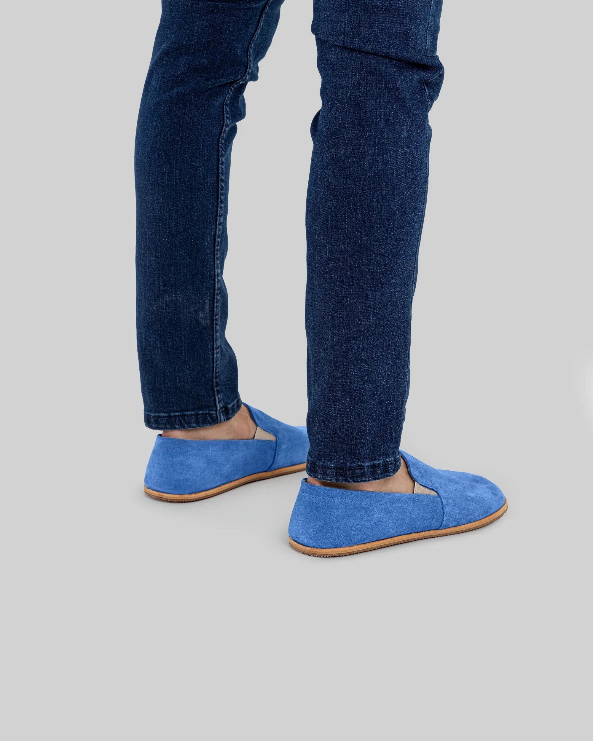 Pair Blue Suede Barefoot Shoes - Barefoot Wide Toe Calf Leather | Bespoky