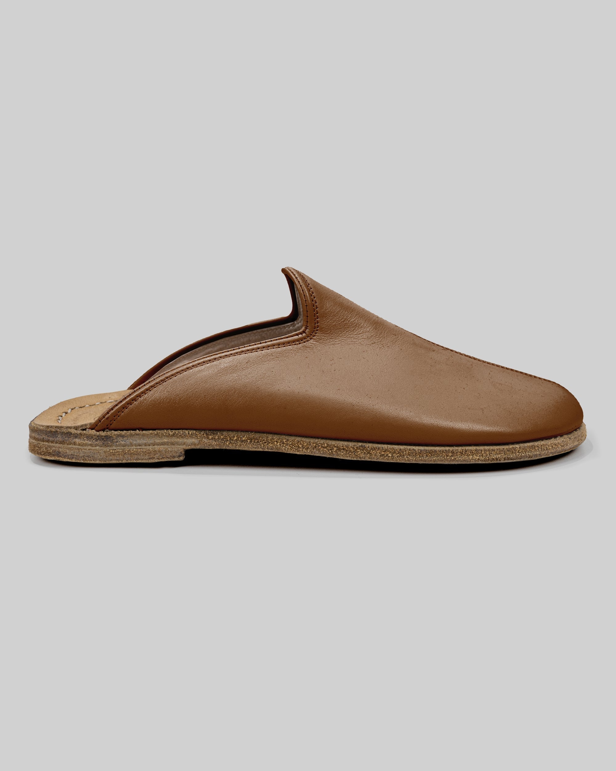 Side view Dark Tan Slippers - Calf Leather Zero Drop | Bespoky