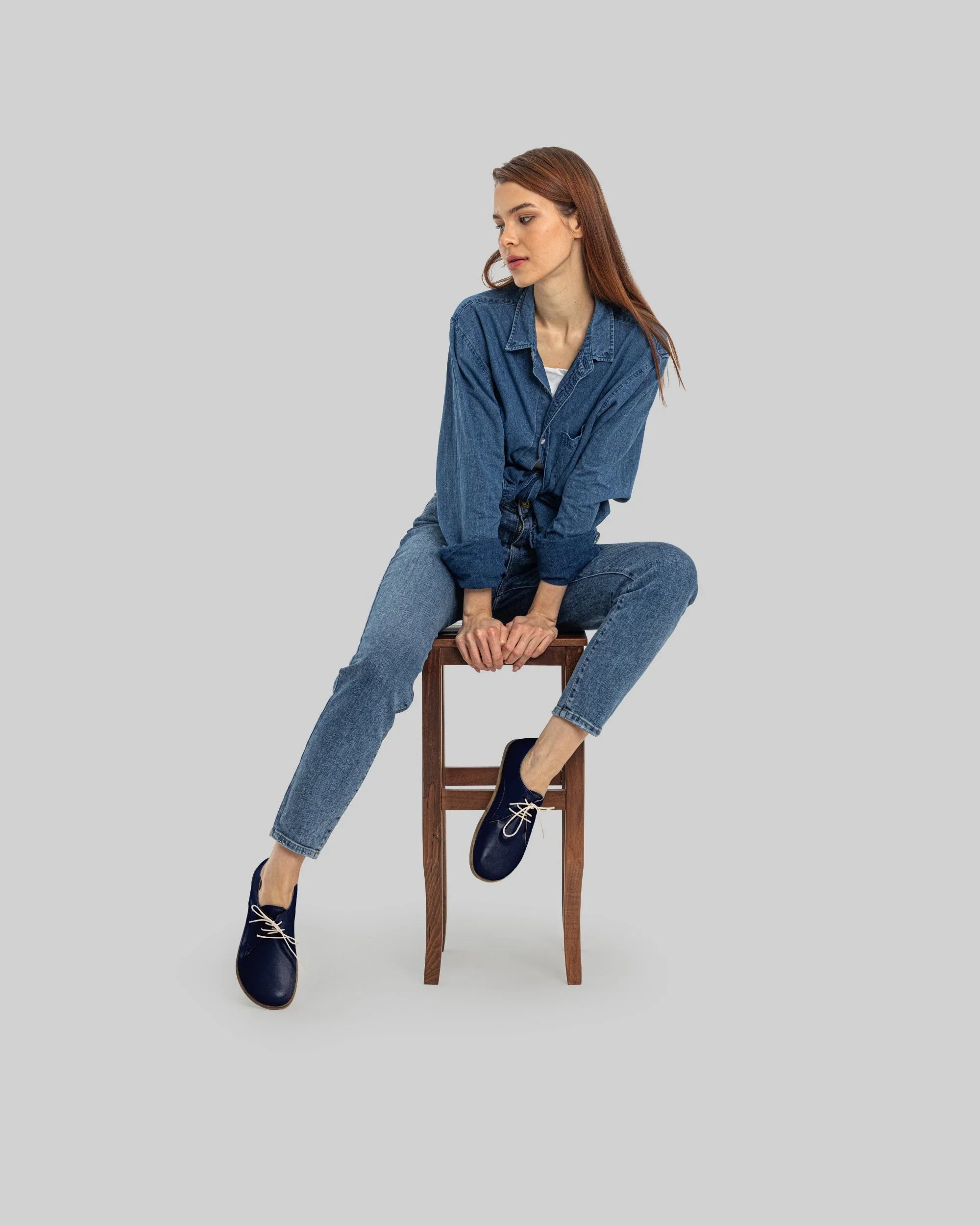 Back view Navy Blue Oxford Shoes - Calf Leather Handcrafted | Bespoky