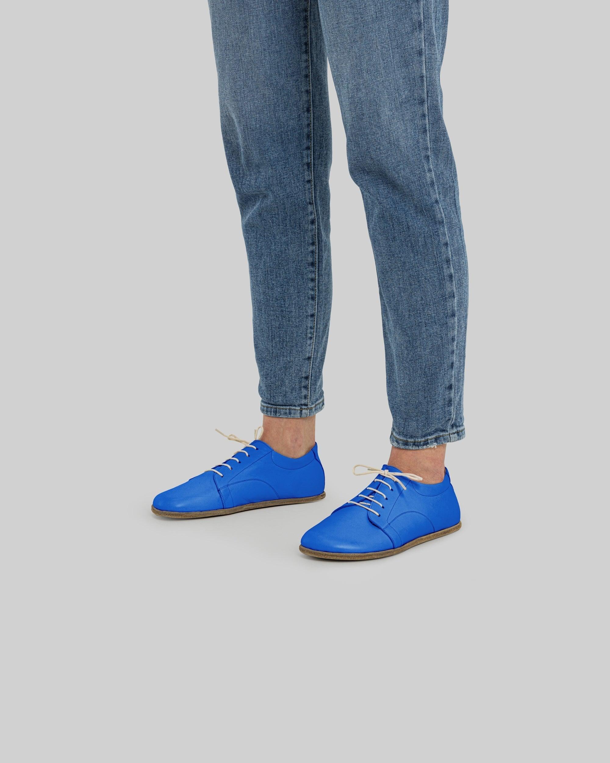 Side view Blue Barefoot Sneaker - Calf Leather Zero Drop | Bespoky