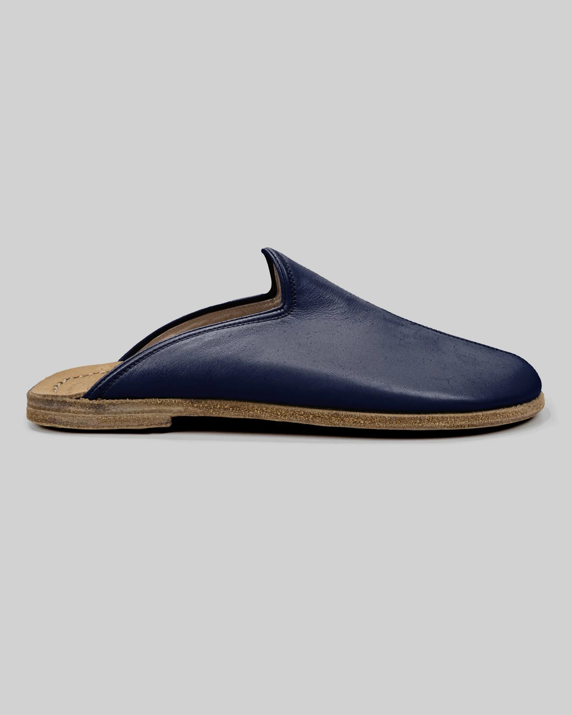 Side view Navy Blue Slippers - Calf Leather Zero Drop | Bespoky