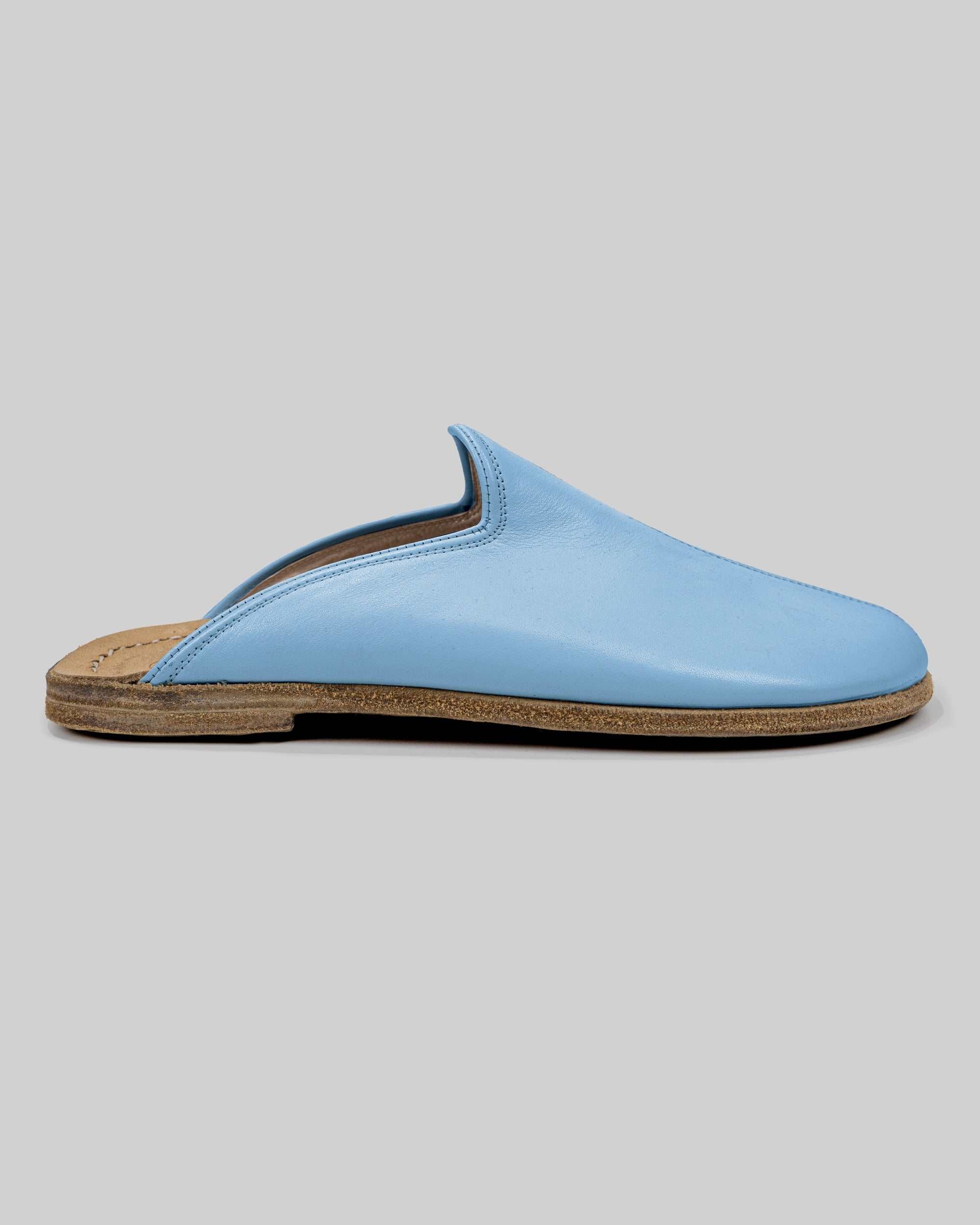 Side view Baby Blue Slippers - Calf Leather Zero Drop | Bespoky