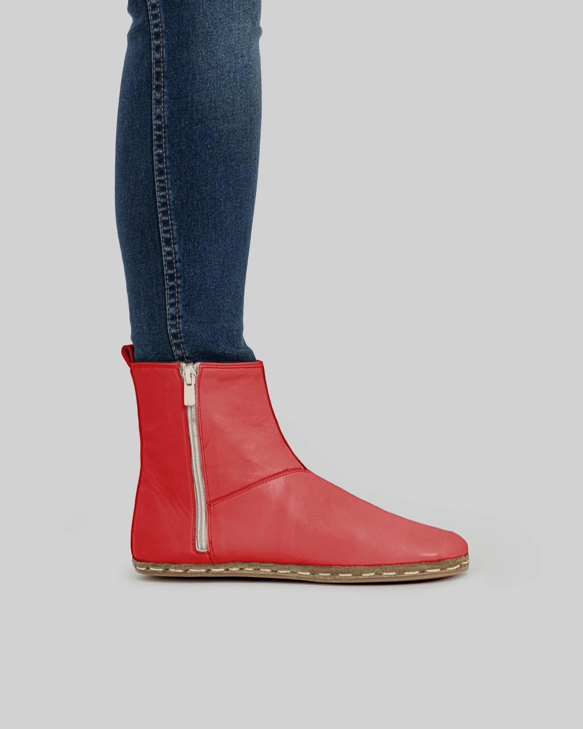Pair Red Chelsea Boots - Barefoot Wide Toe Calf Leather | Bespoky