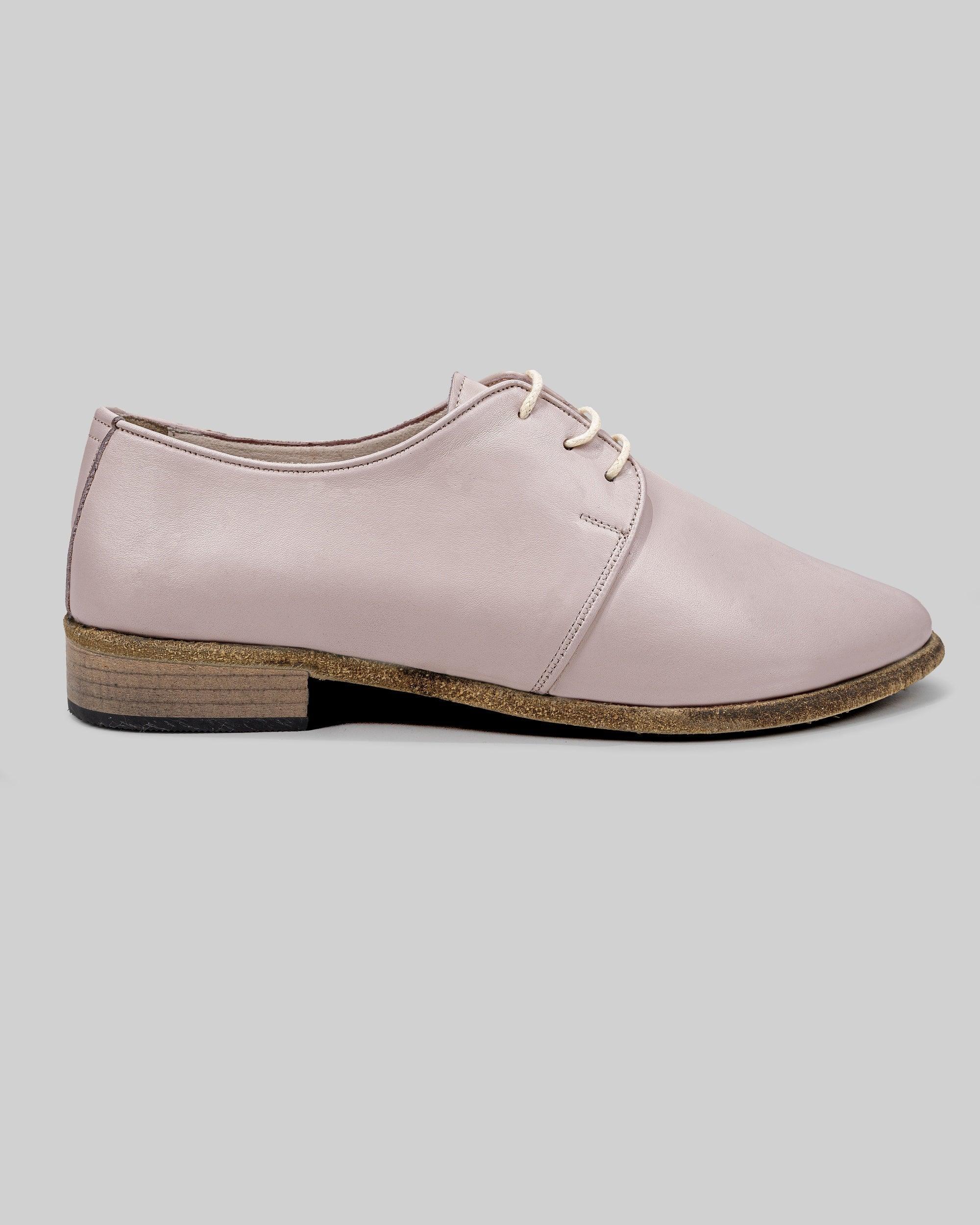 Detail Pink Pointed Toe Oxford - Handcrafted Calf Leather Turkey | Bespoky