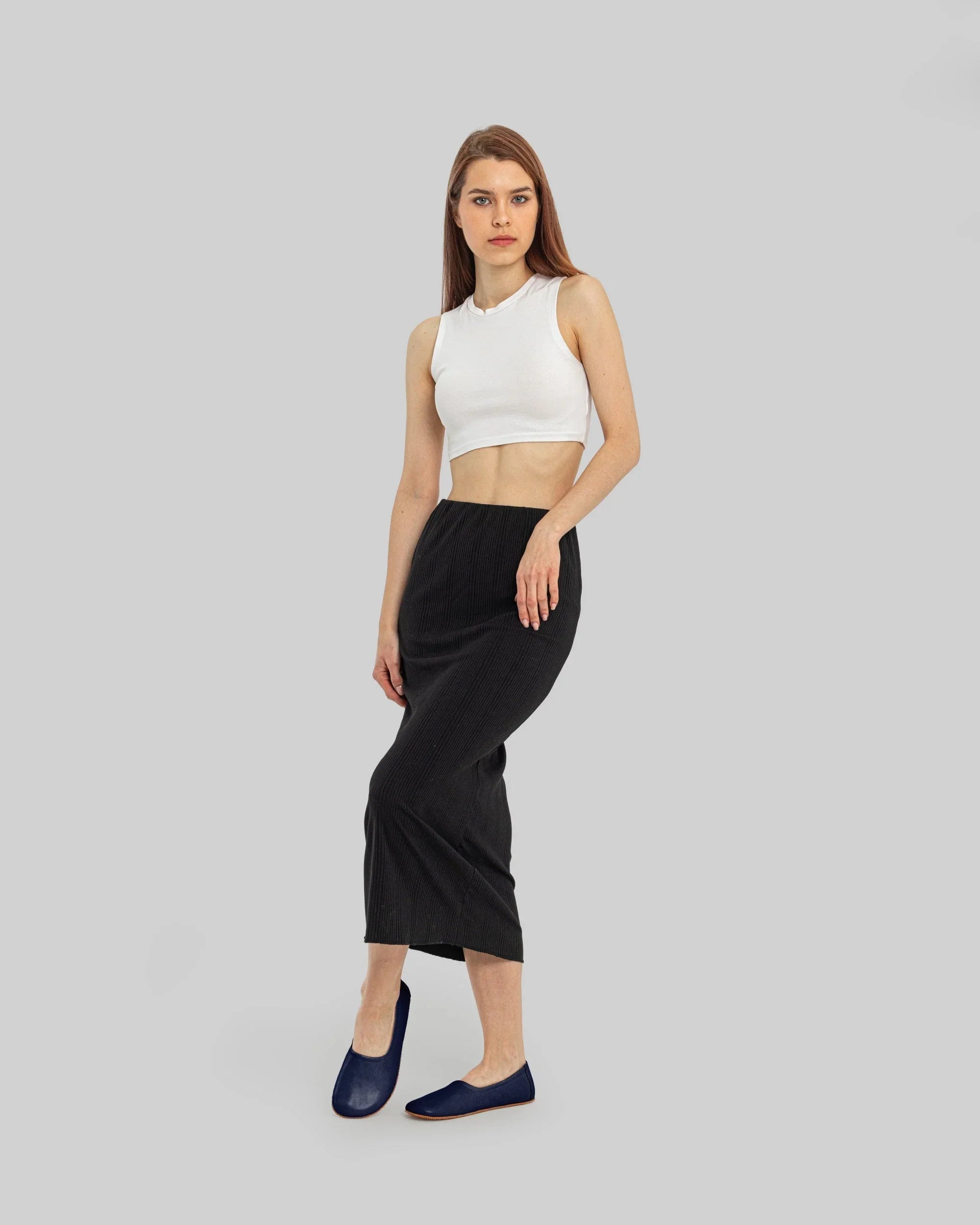 Paar marineblauwe ballerina's - barefoot brede teen kalfsleer | Bespoky