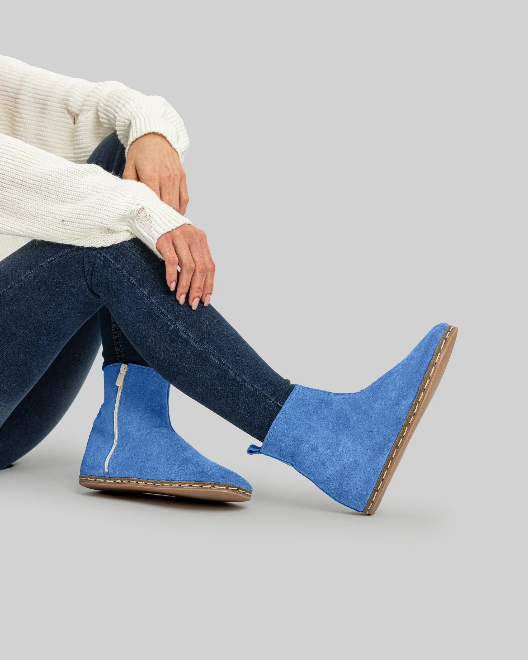Men's Blue Suede Chelsea Boots - Handcrafted Calf Leather Wide Toe Box | Bespoky