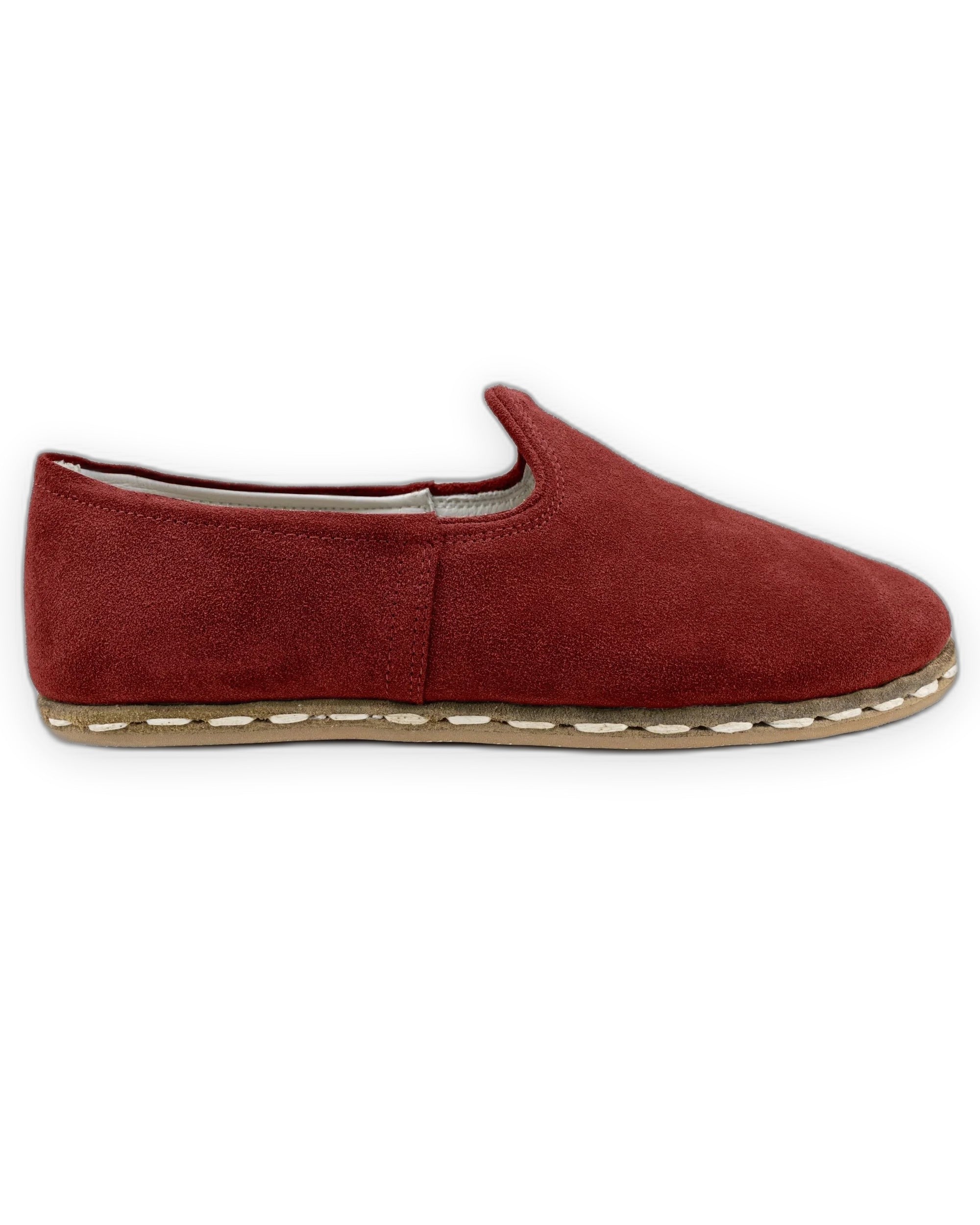 Side view Burgundy Suede Yemeni Shoes - Calf Leather Zero Drop | Bespoky
