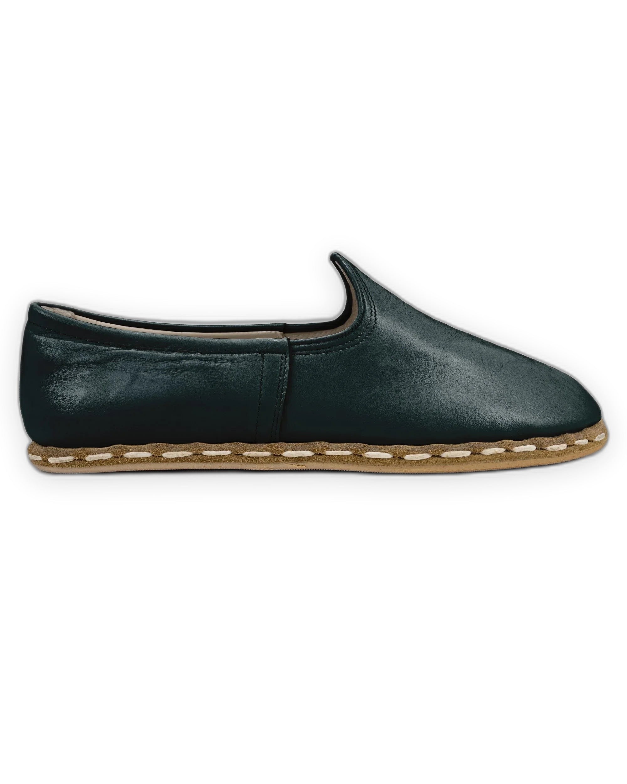 Side view Dark Green Yemeni Shoes - Calf Leather Zero Drop | Bespoky