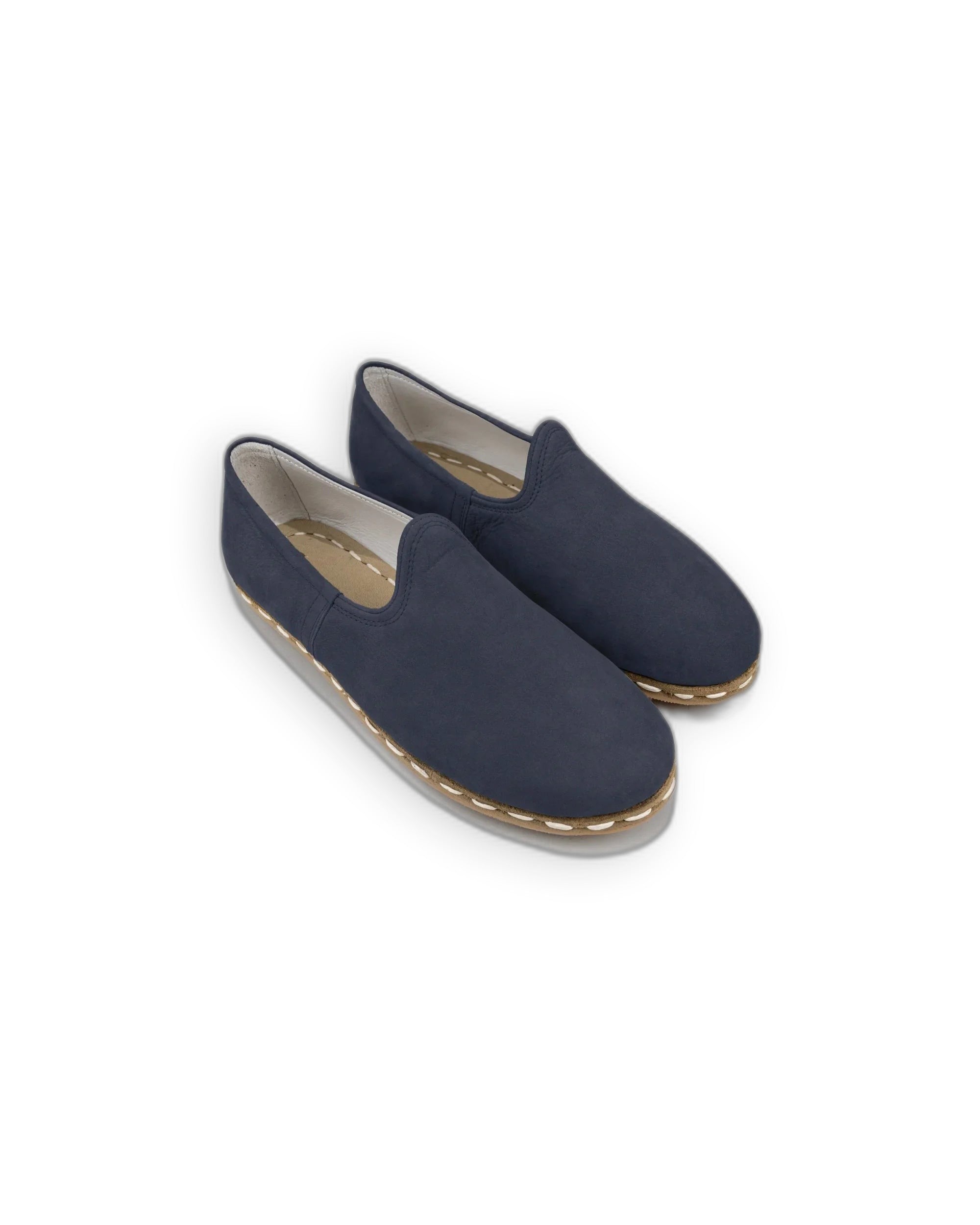 Men's Navy Blue Nubuck Yemeni Shoes - Handcrafted Calf Leather Wide Toe Box | Bespoky
