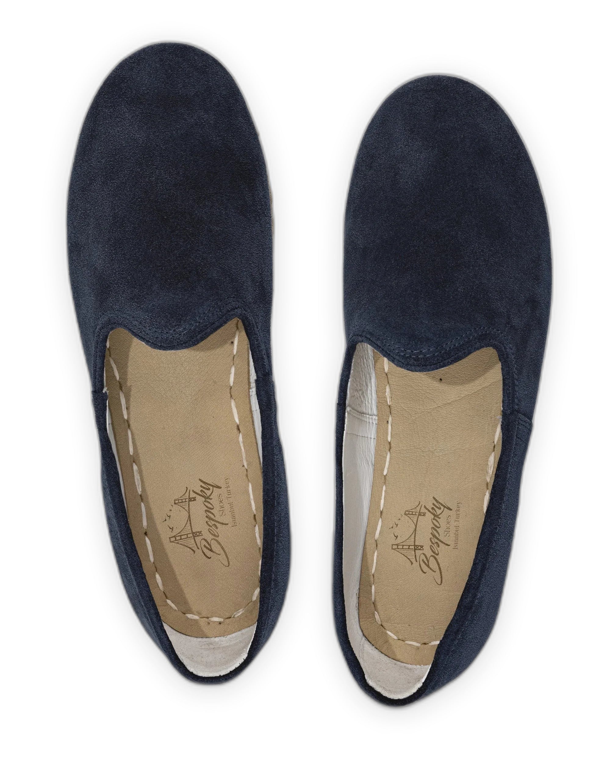 Side view Navy Suede Yemeni Shoes - Calf Leather Zero Drop | Bespoky