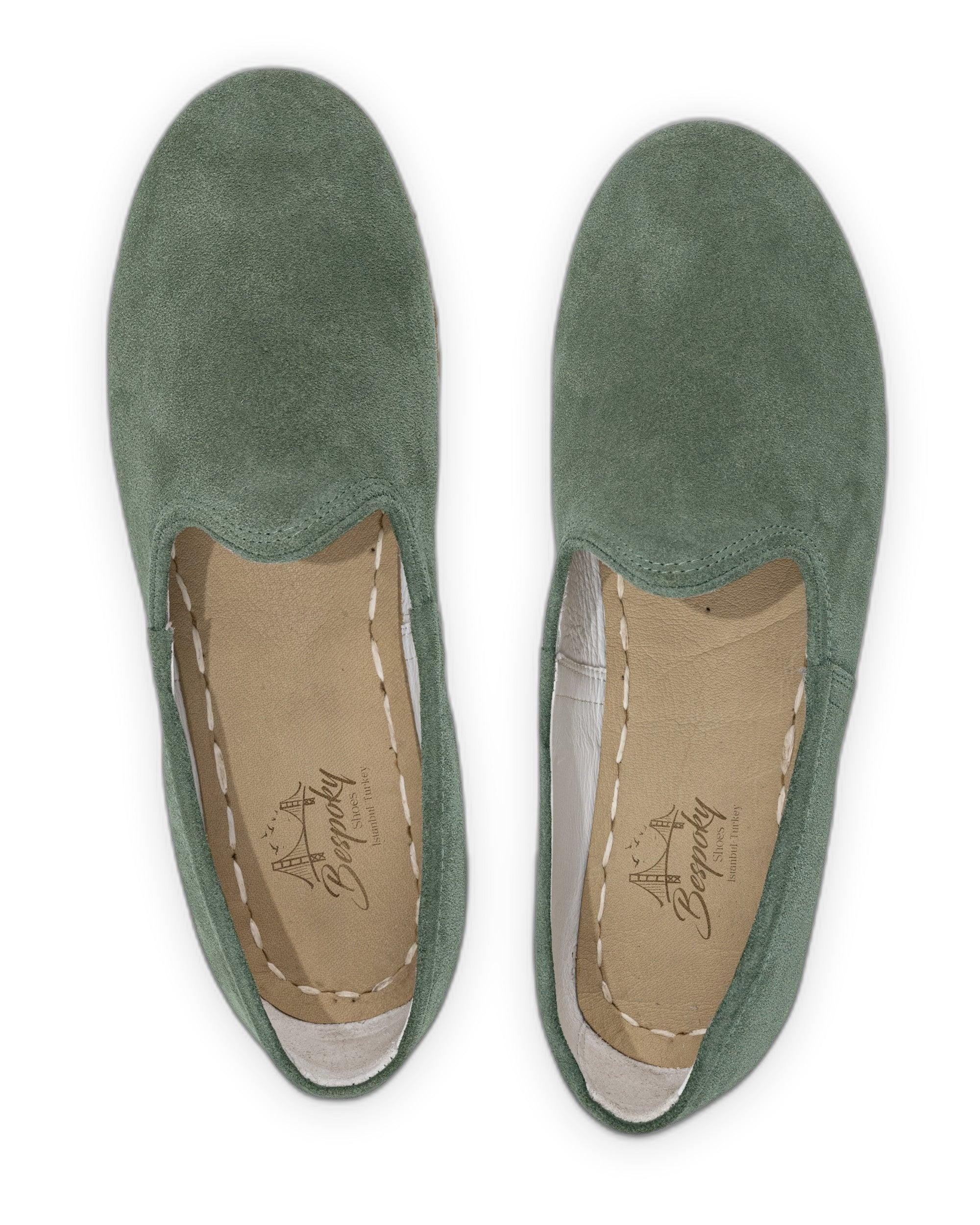 Side view Green Suede Yemeni Shoes - Calf Leather Zero Drop | Bespoky