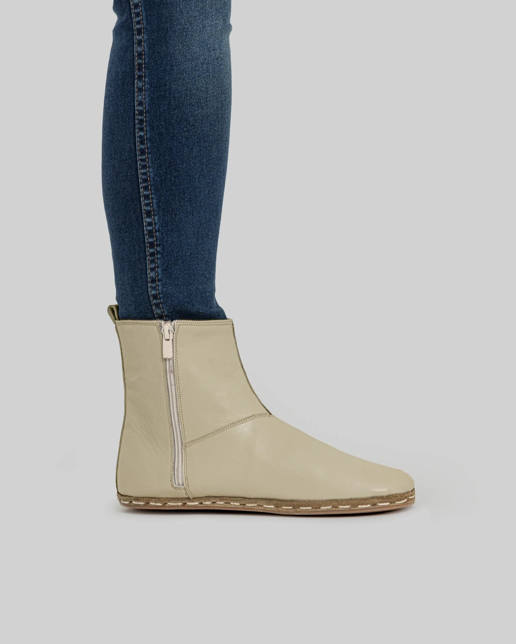 Side view Beige Chelsea Boots - Calf Leather Zero Drop | Bespoky