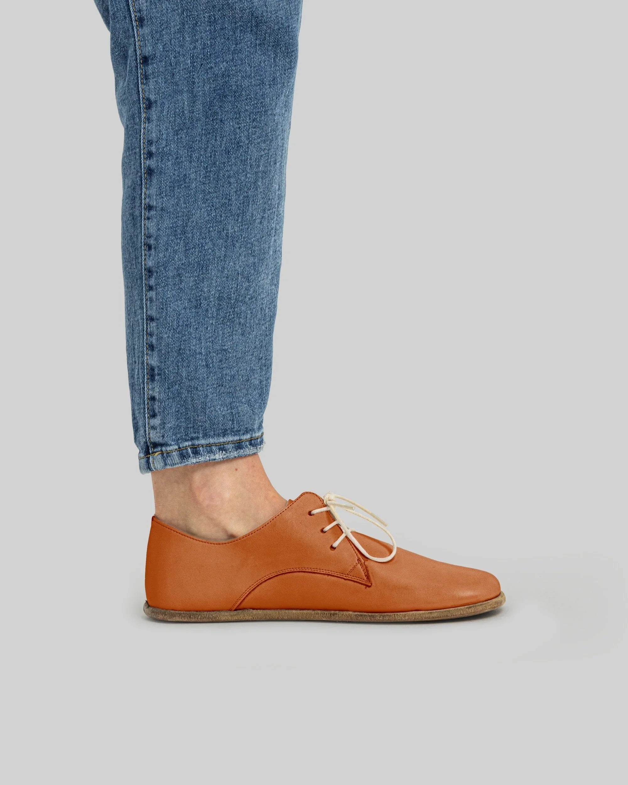 Pair Orange Oxford Shoes - Barefoot Wide Toe Calf Leather | Bespoky
