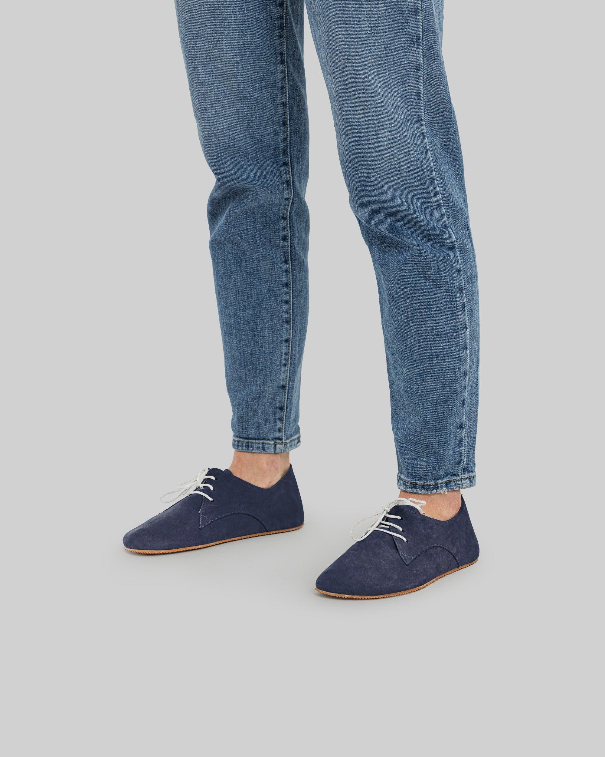Pair Navy Oxford Shoes - Barefoot Wide Toe Calf Leather | Bespoky