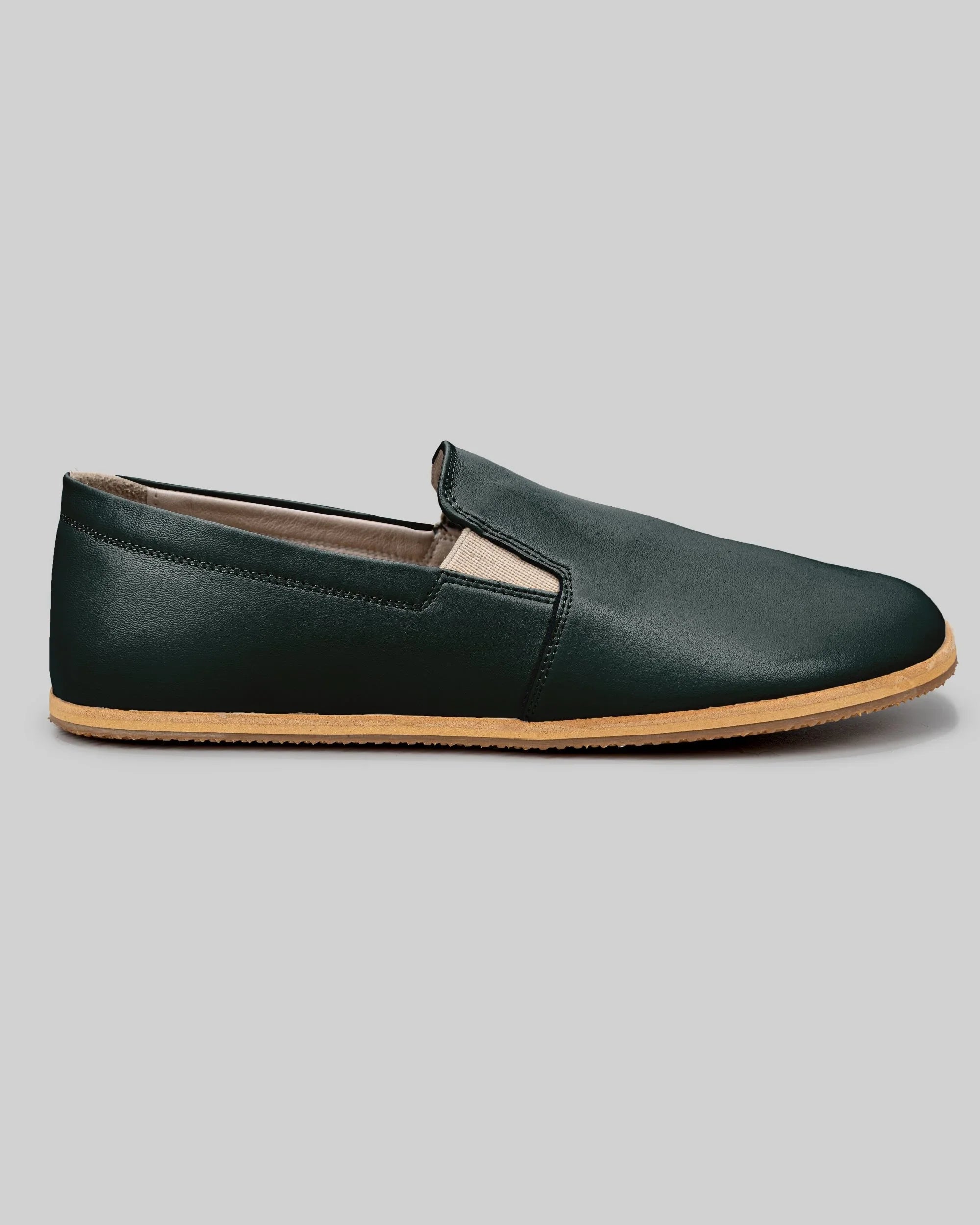 Top view Dark Green Barefoot Shoes - Handcrafted Calf Leather | Bespoky