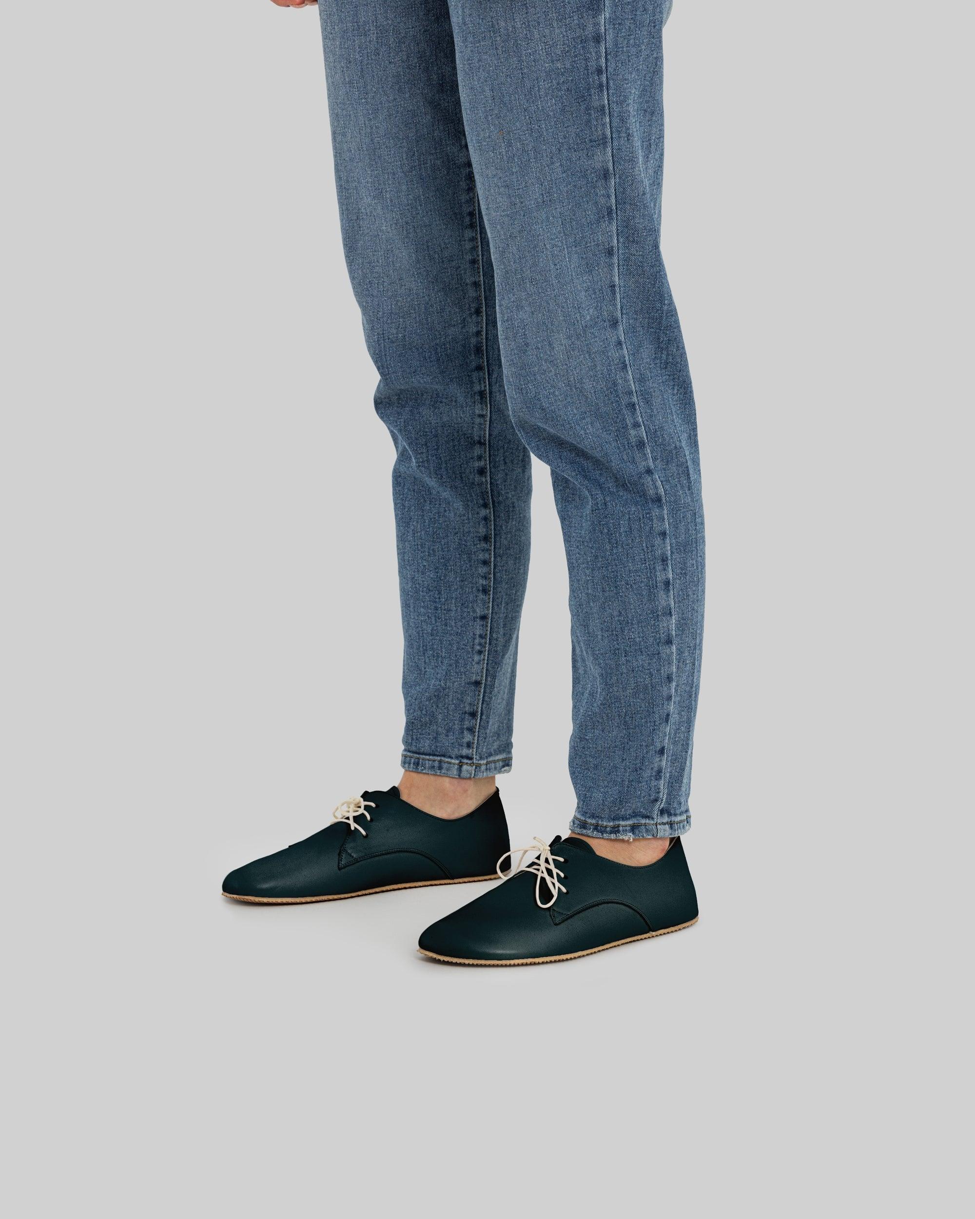 Detail Dark Green Oxford Shoes - Handcrafted Calf Leather Turkey | Bespoky