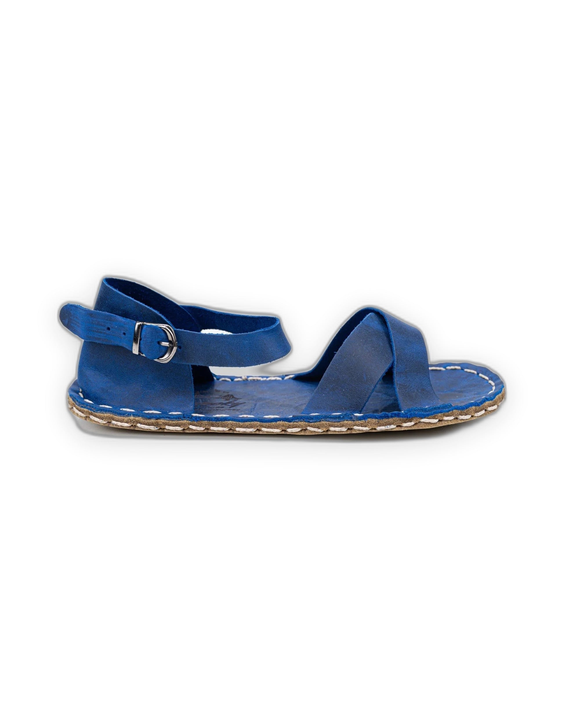 Side view Blue Barefoot Sandal - Calf Leather Zero Drop | Bespoky