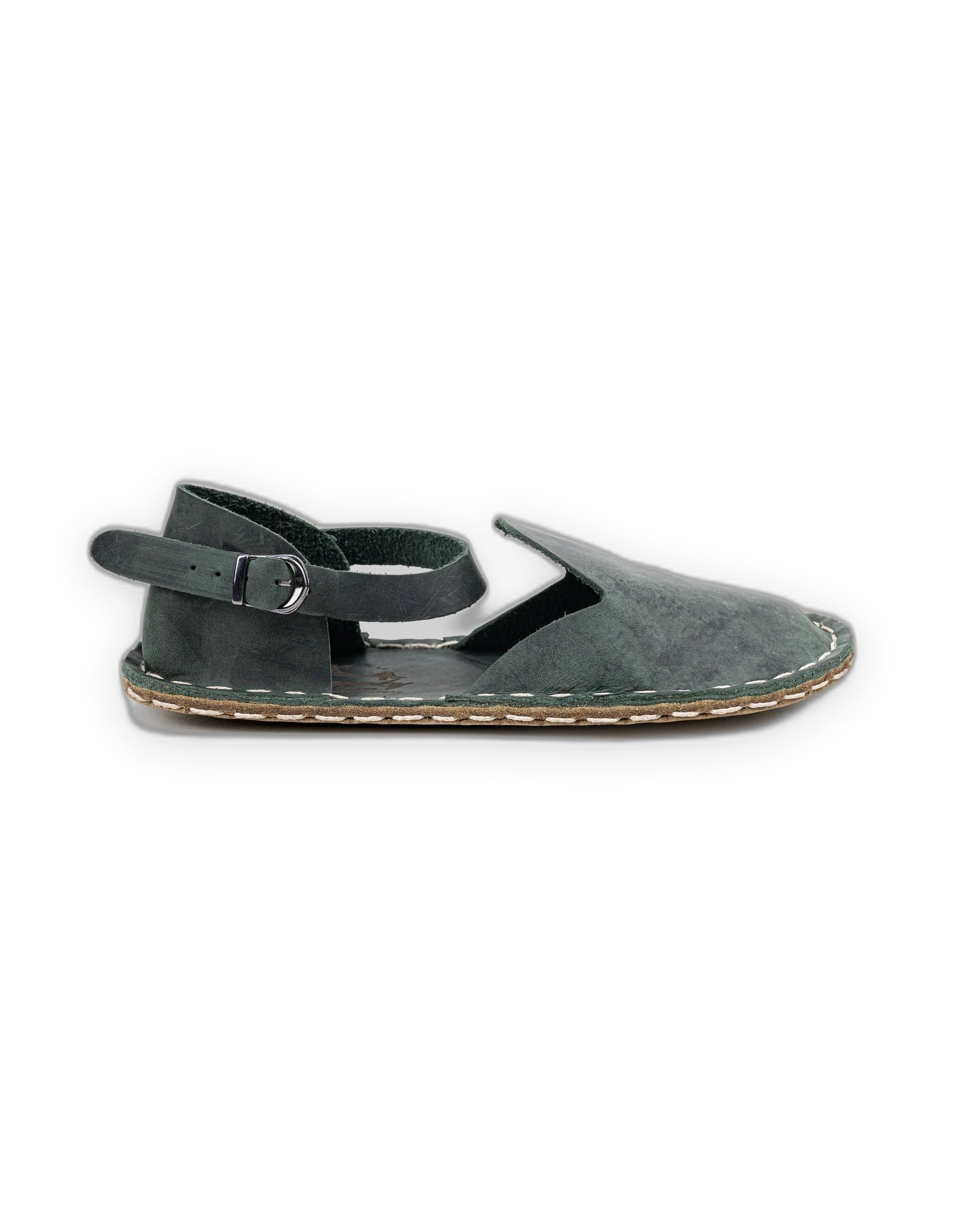 Side view Green Barefoot Sandal - Calf Leather Zero Drop | Bespoky