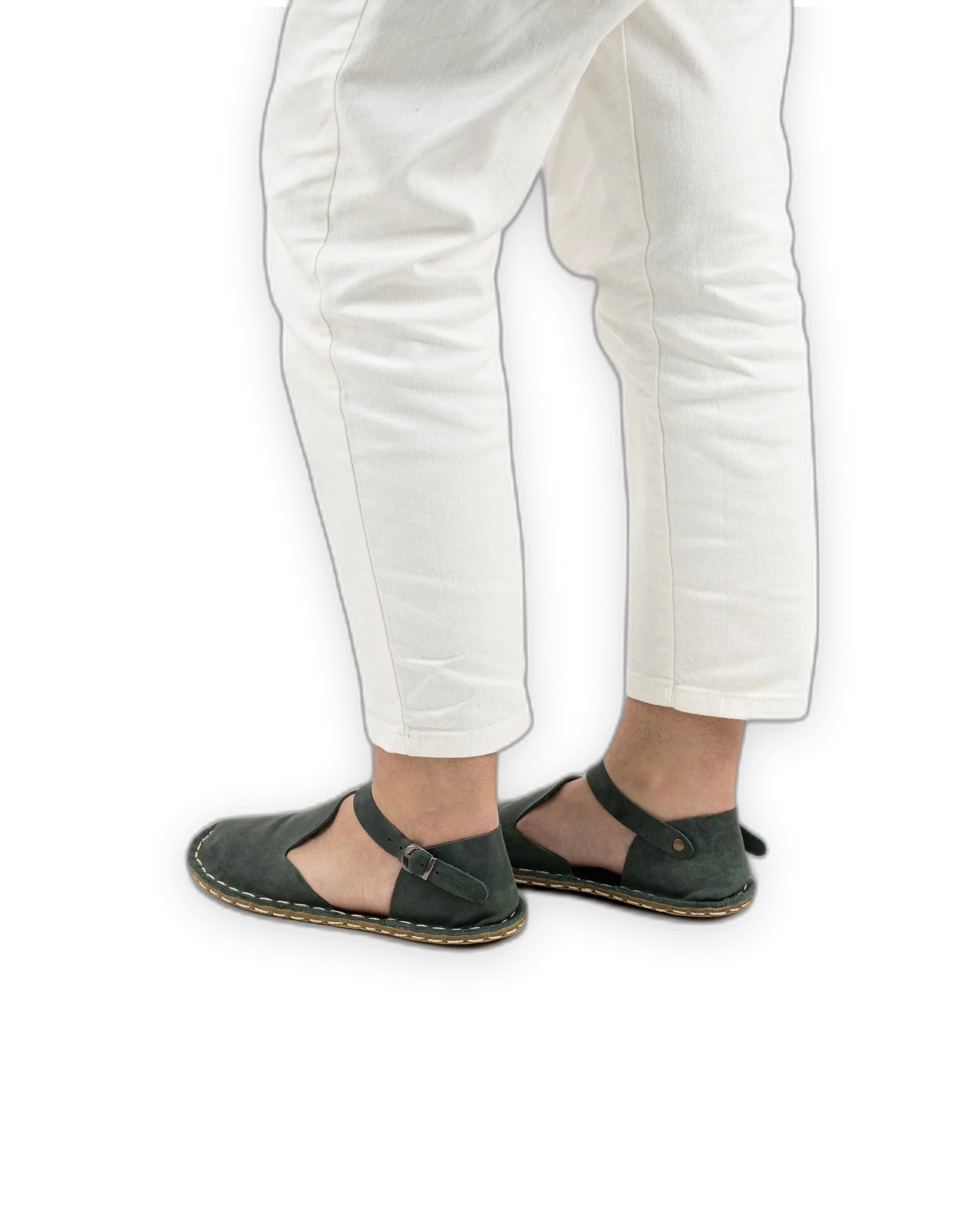Pair Green Barefoot Sandal - Barefoot Wide Toe Calf Leather | Bespoky