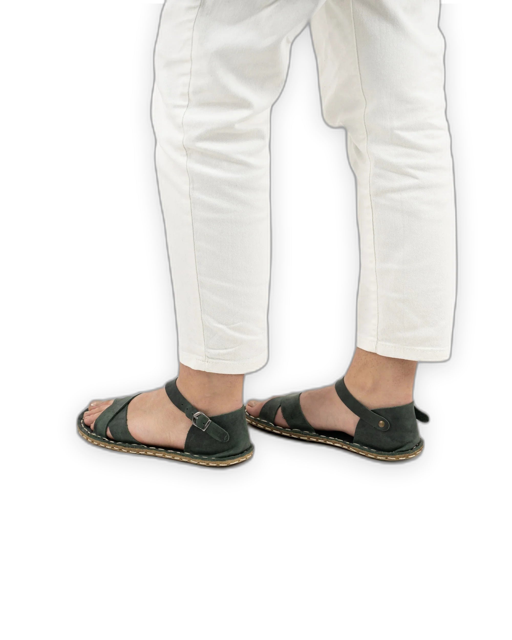 Pair Green Barefoot Sandal - Barefoot Wide Toe Calf Leather | Bespoky