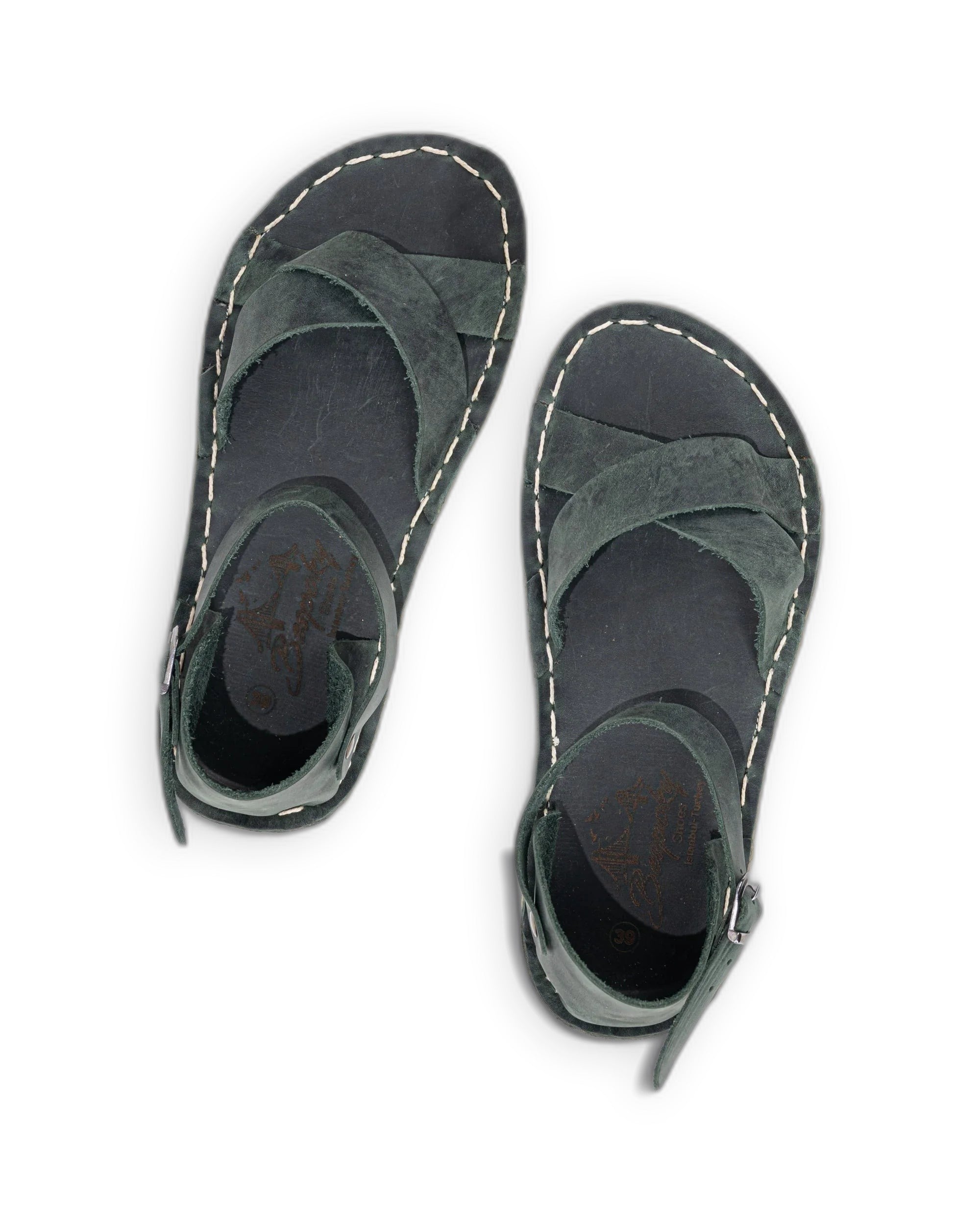 Women's Green Barefoot Sandal - Handcrafted Calf Leather Wide Toe Box | Bespoky