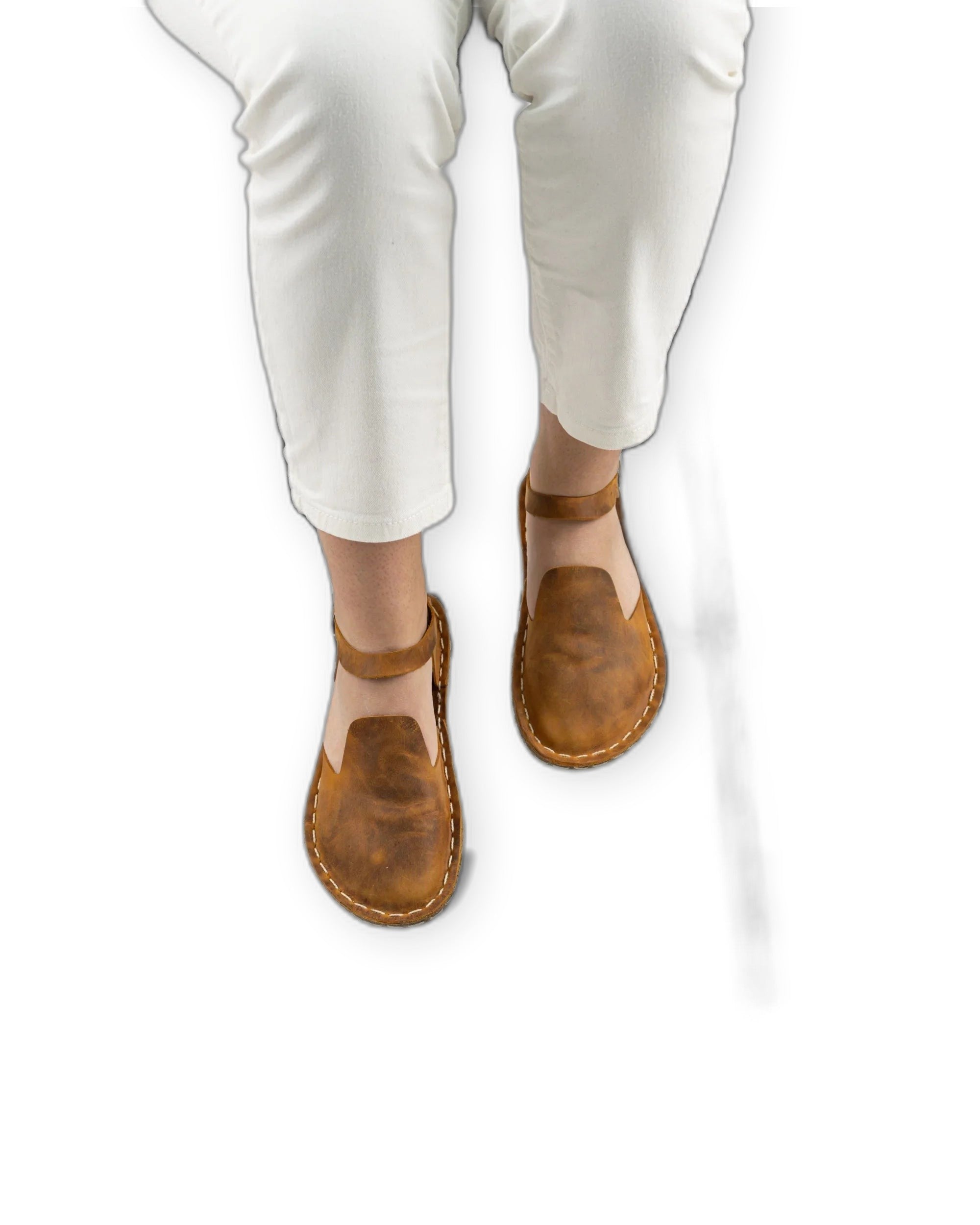 Detail Tan Barefoot Sandal - Handcrafted Calf Leather Turkey | Bespoky