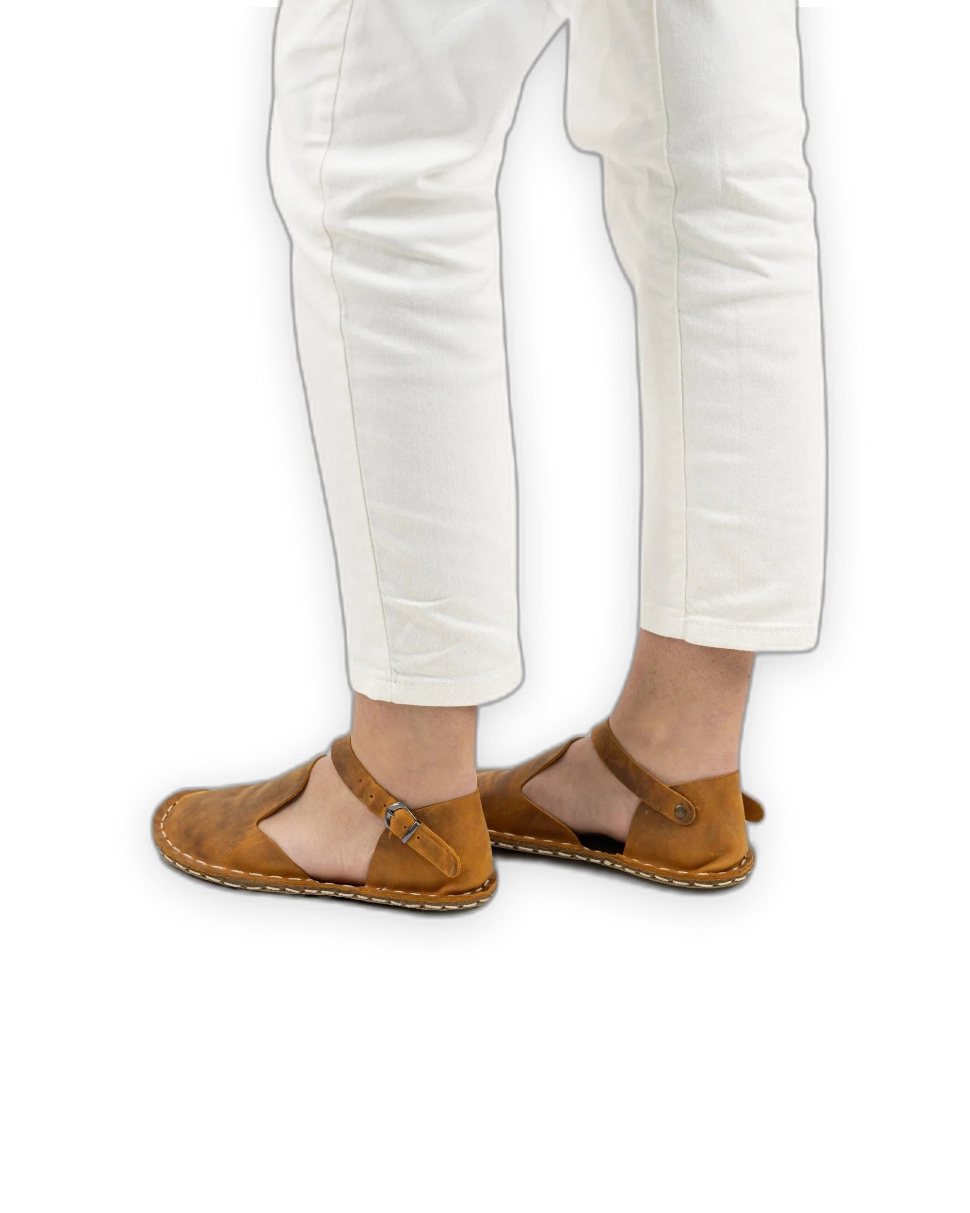 Pair Tan Barefoot Sandal - Barefoot Wide Toe Calf Leather | Bespoky