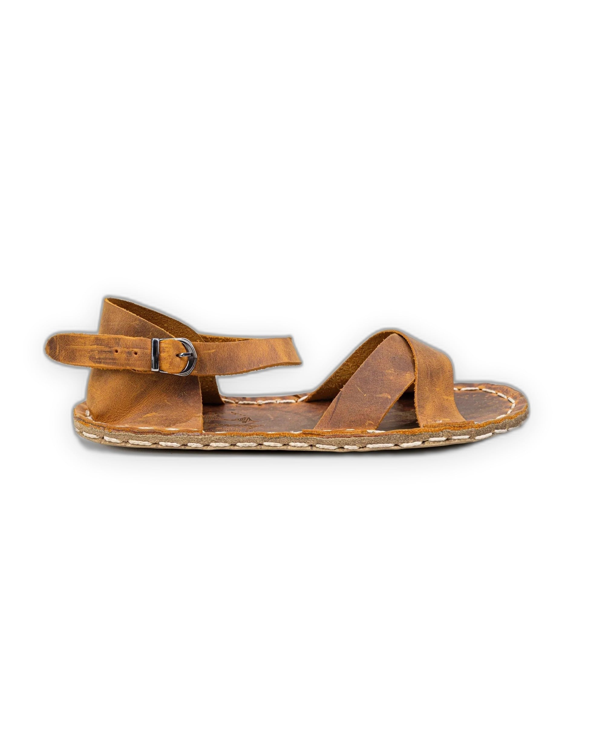 Side view Tan Barefoot Sandal - Calf Leather Zero Drop | Bespoky