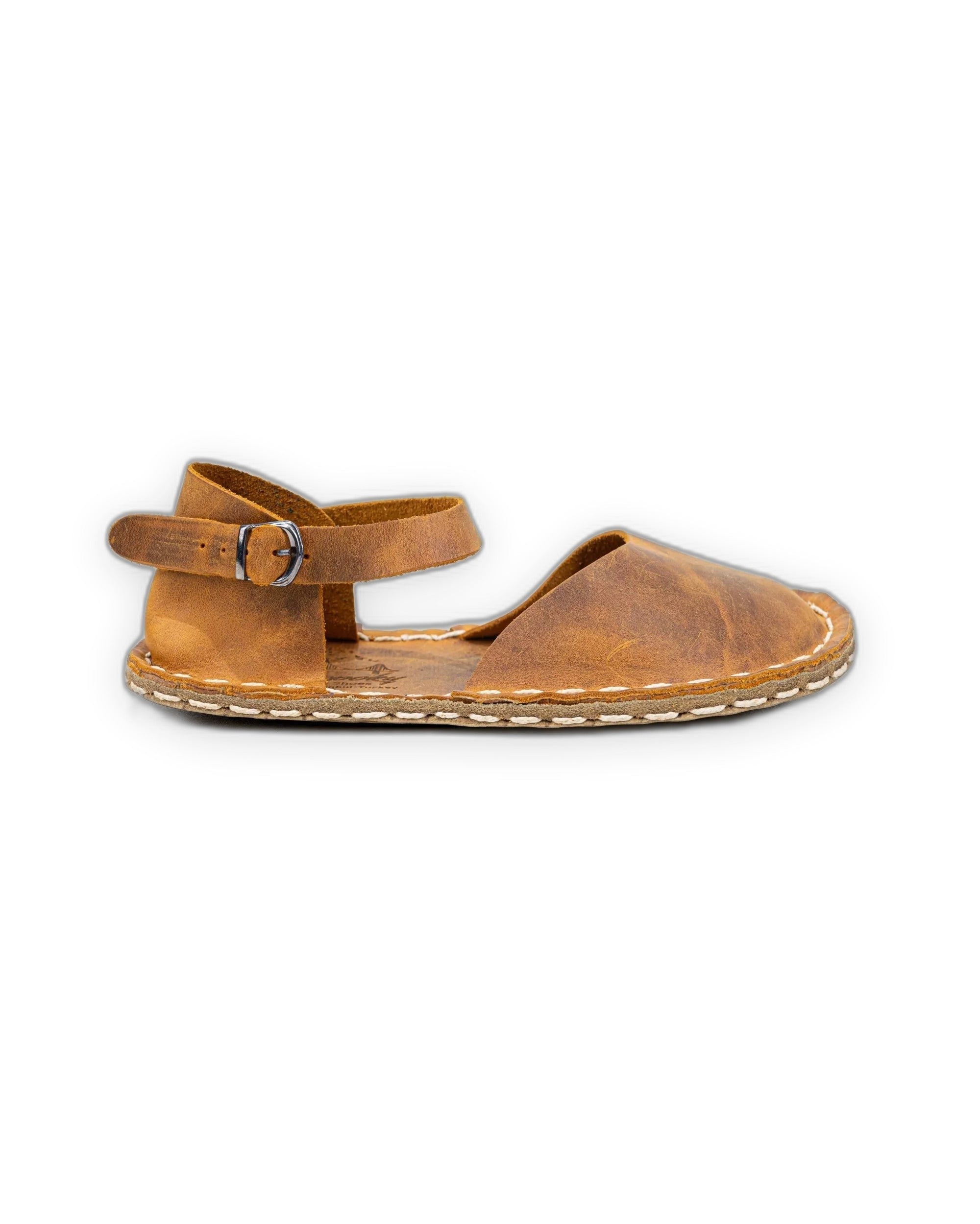 Side view Tan Barefoot Sandal - Calf Leather Zero Drop | Bespoky