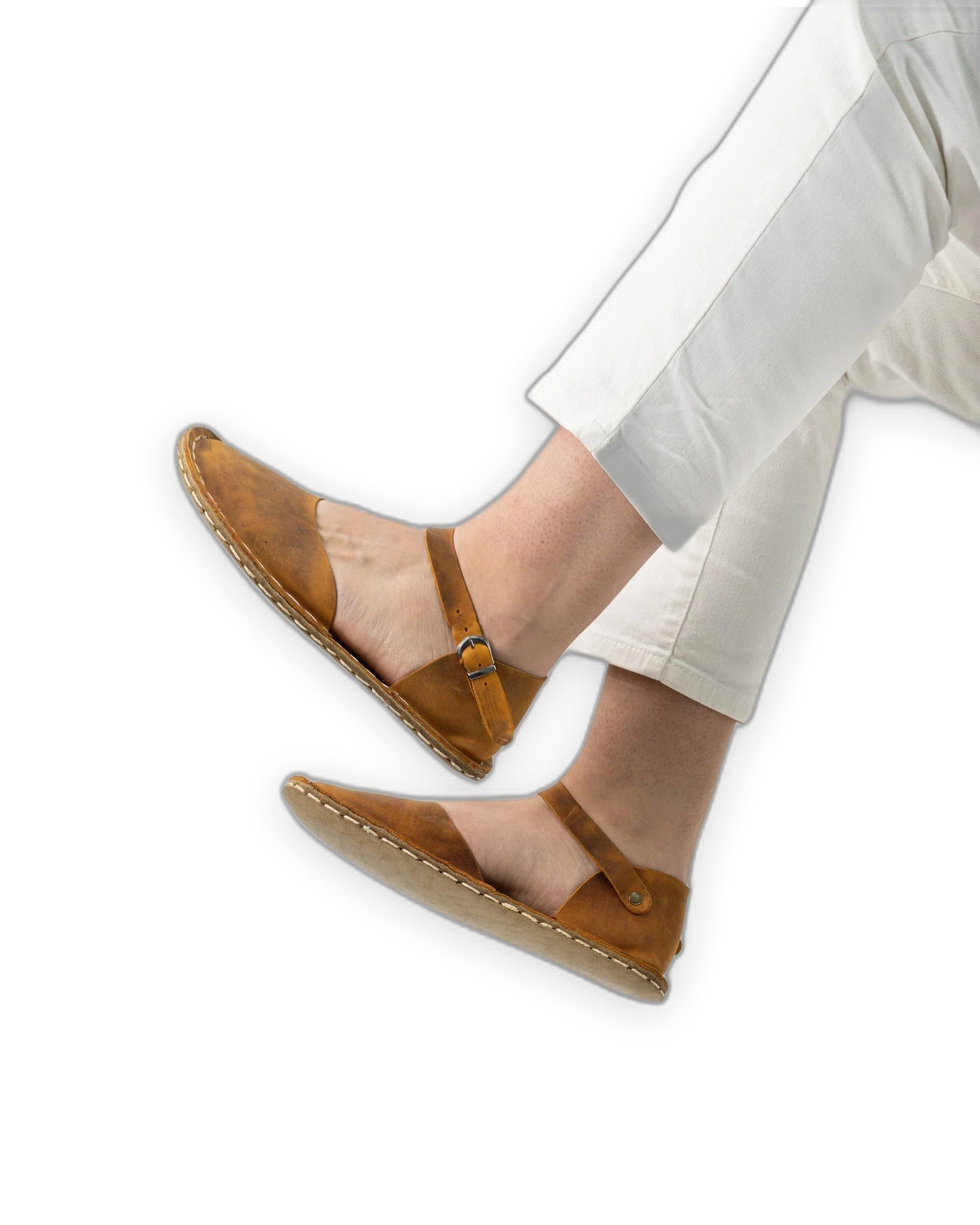 Top view Tan Barefoot Sandal - Handcrafted Calf Leather | Bespoky