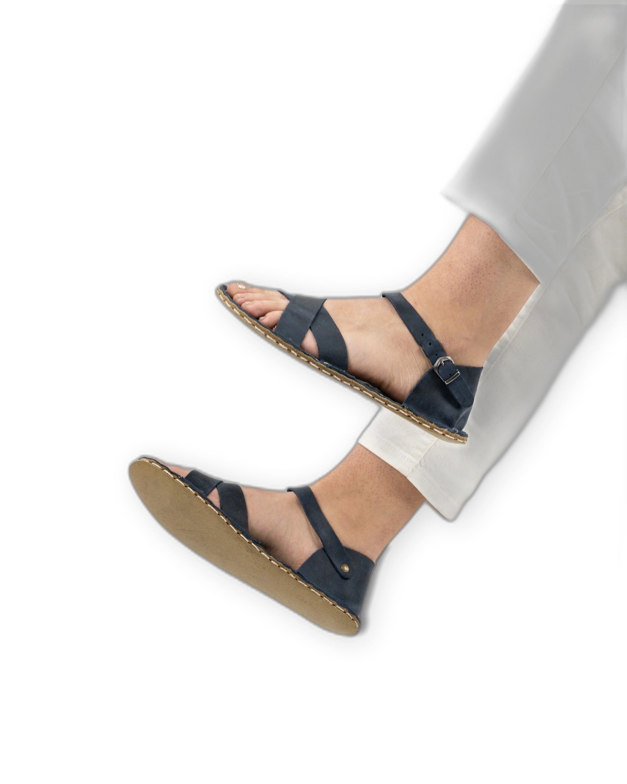 Top view Navy Blue Barefoot Sandal - Handcrafted Calf Leather | Bespoky