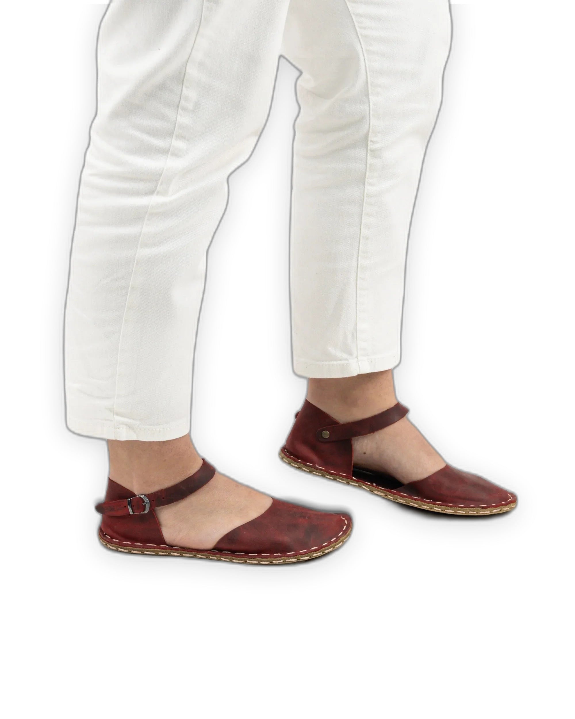 Pair Red Barefoot Sandal - Barefoot Wide Toe Calf Leather | Bespoky