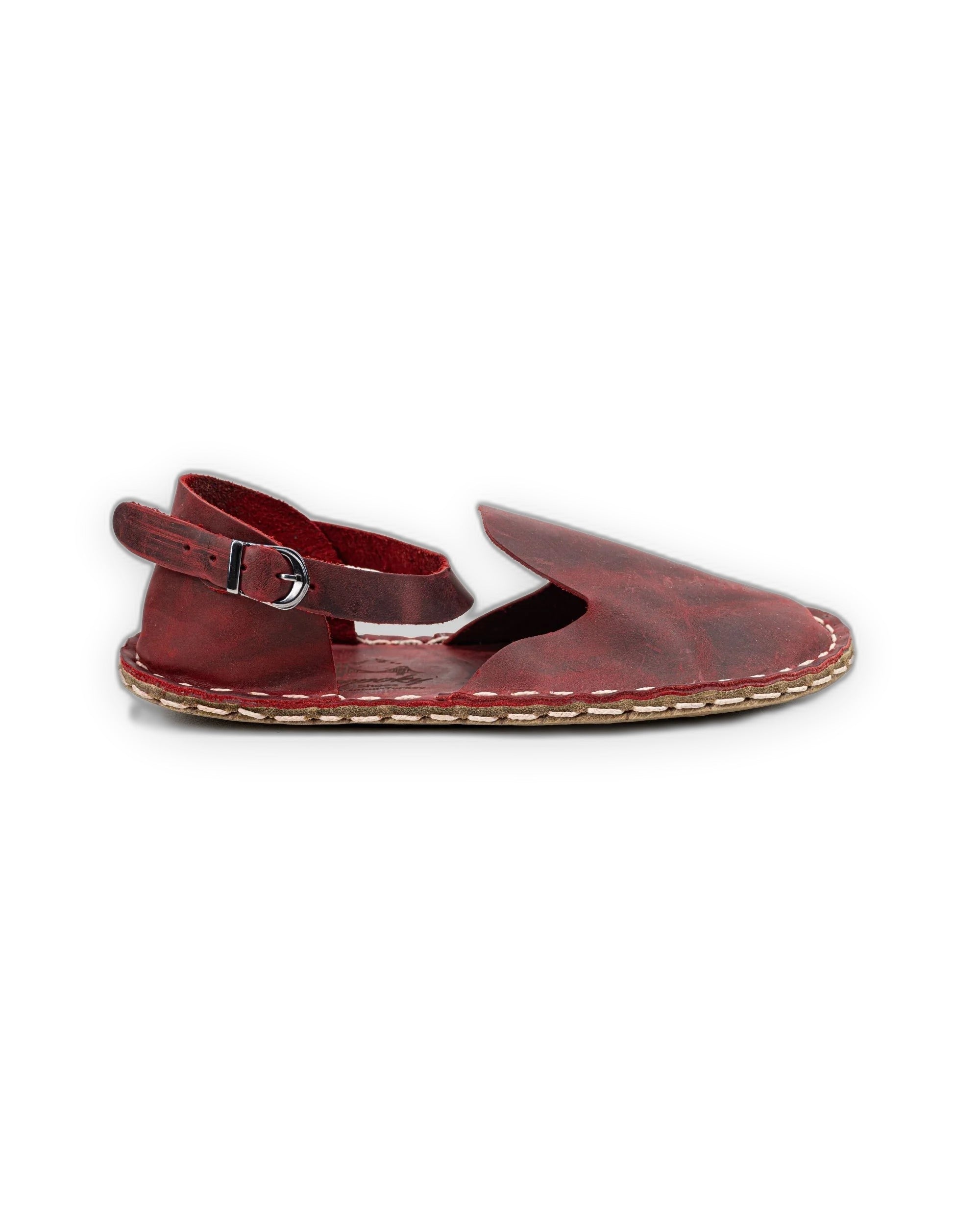 Side view Red Barefoot Sandal - Calf Leather Zero Drop | Bespoky