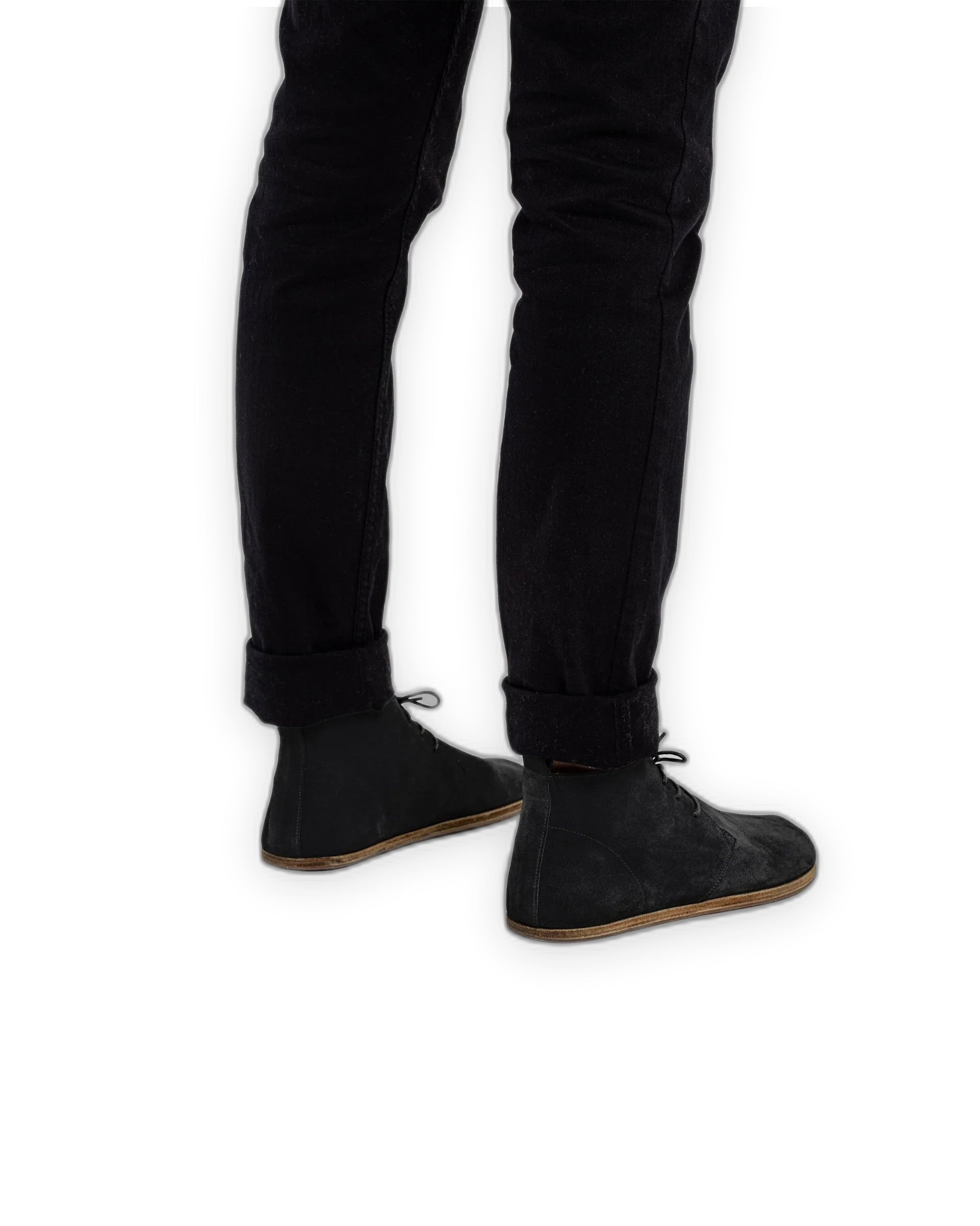 Pair Black Suede Ankle Boots - Barefoot Wide Toe Calf Leather | Bespoky