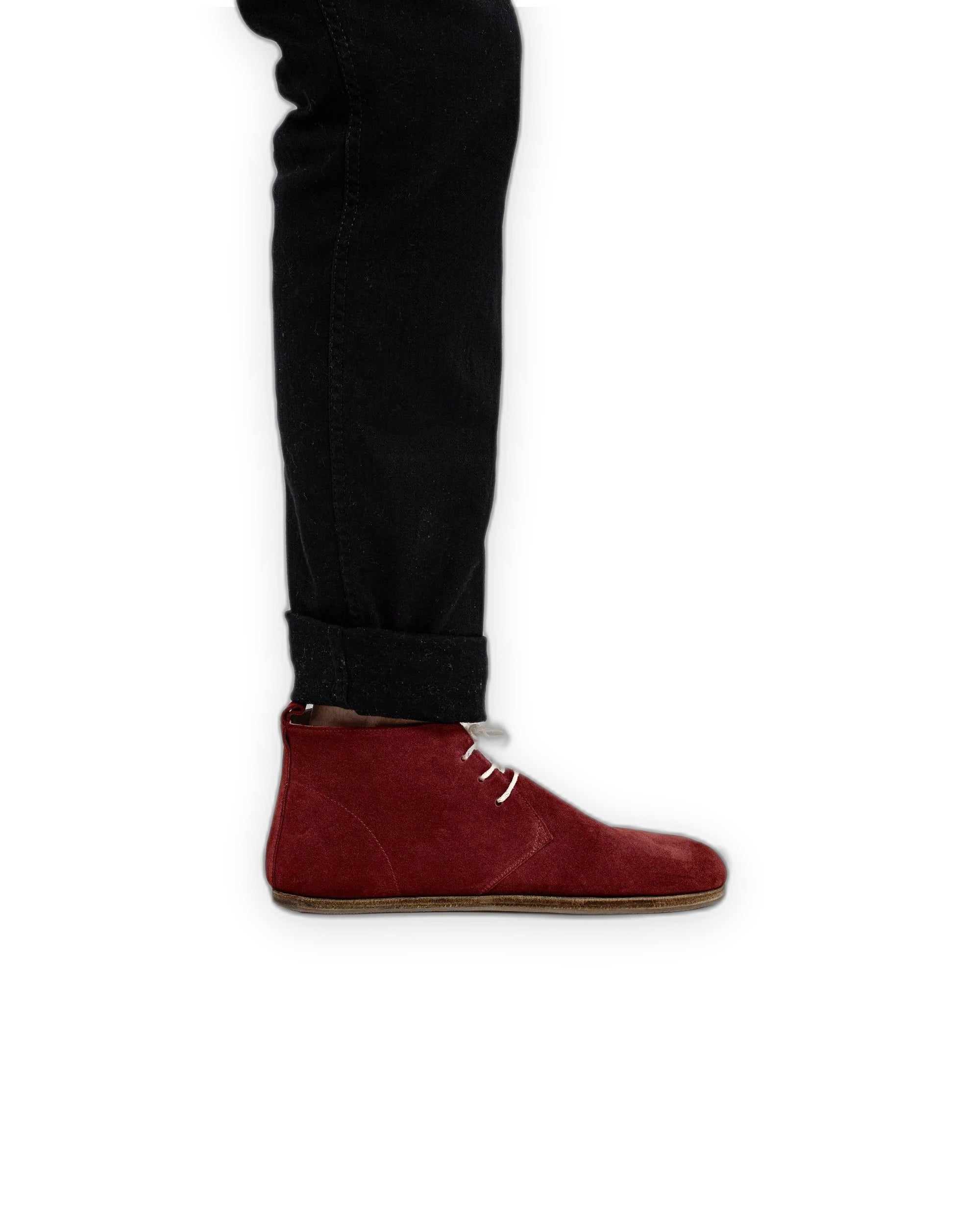Close-up calf leather - Burgundy Suede Ankle Boots Detail | Bespoky