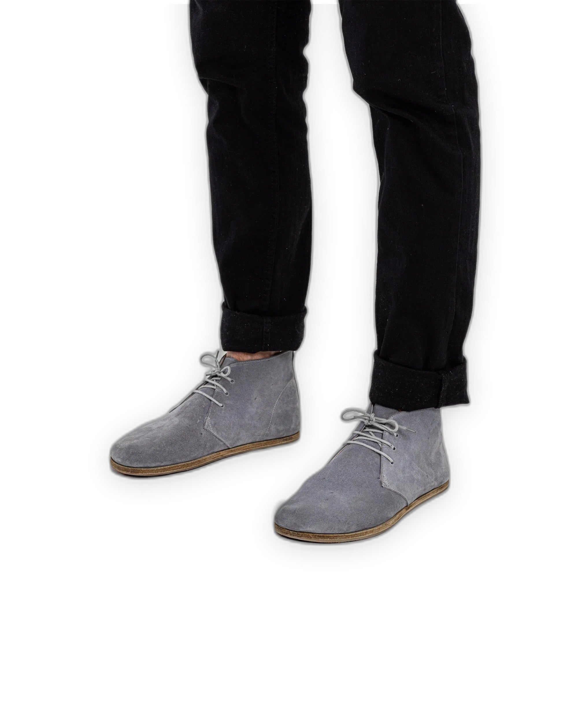 Pair Grey Suede Ankle Boots - Barefoot Wide Toe Calf Leather | Bespoky