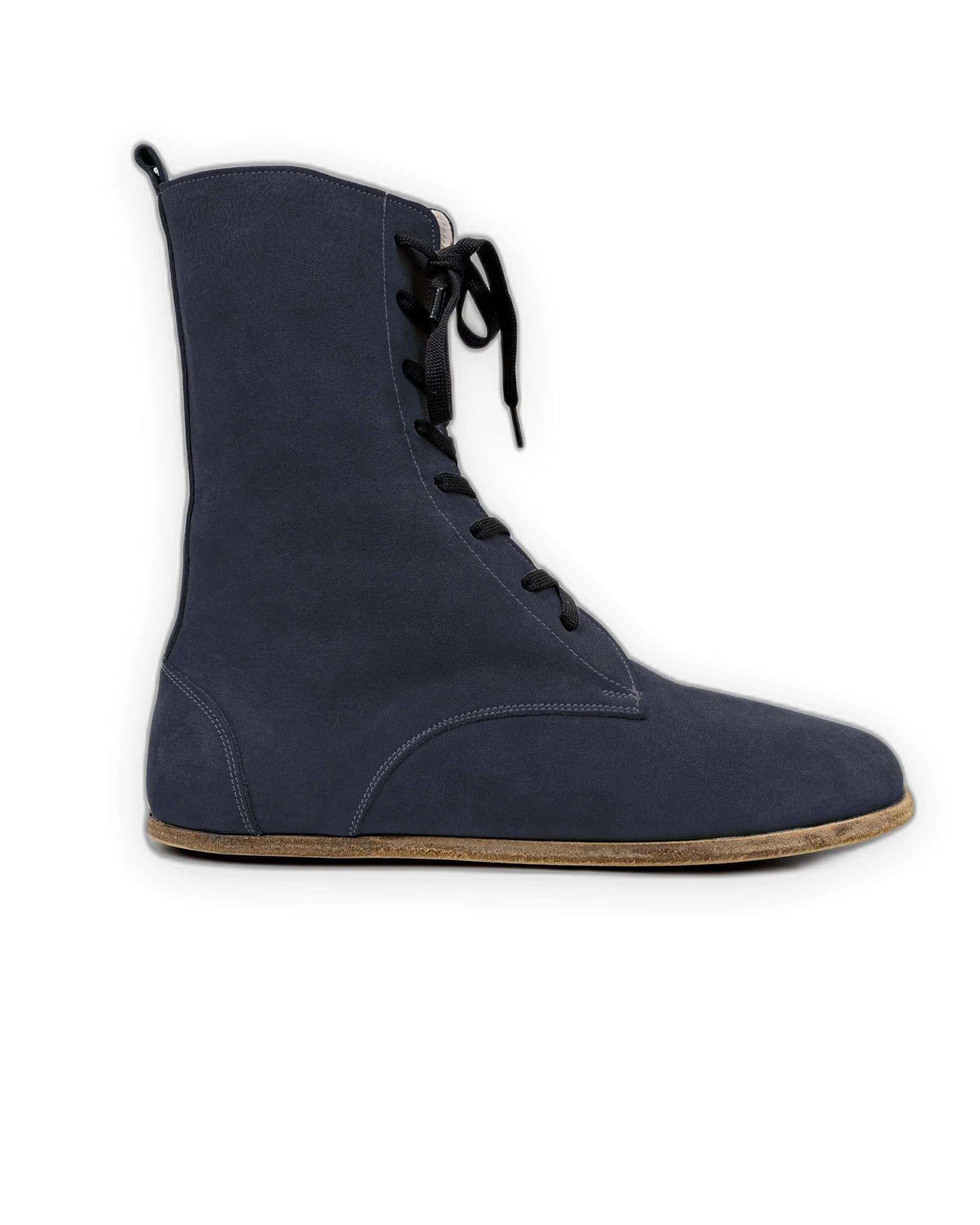 Side view Navy Nubuck Barefoot Boot - Calf Leather Zero Drop | Bespoky