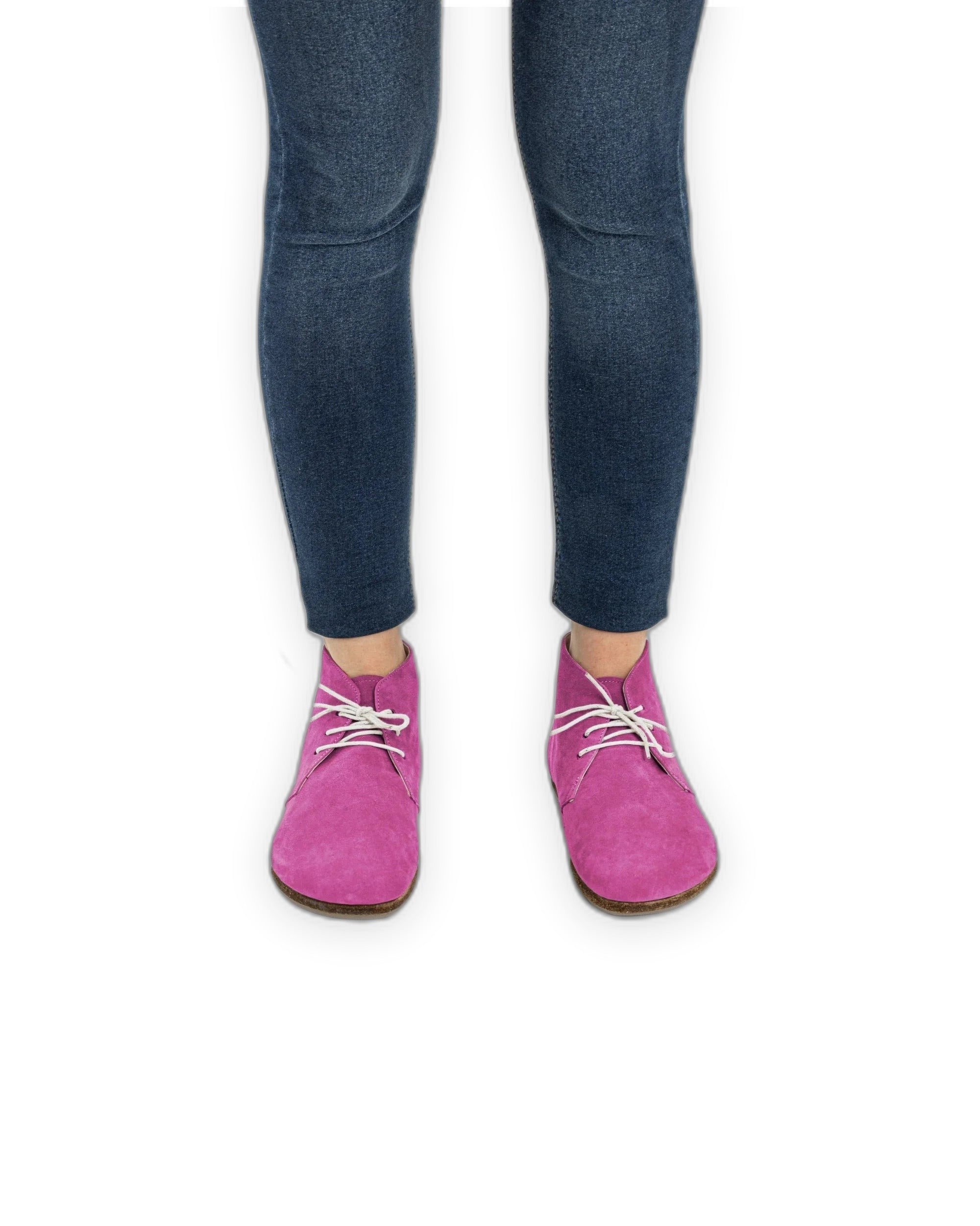 Pair Pink Nubuck Ankle Boots - Barefoot Wide Toe Calf Leather | Bespoky