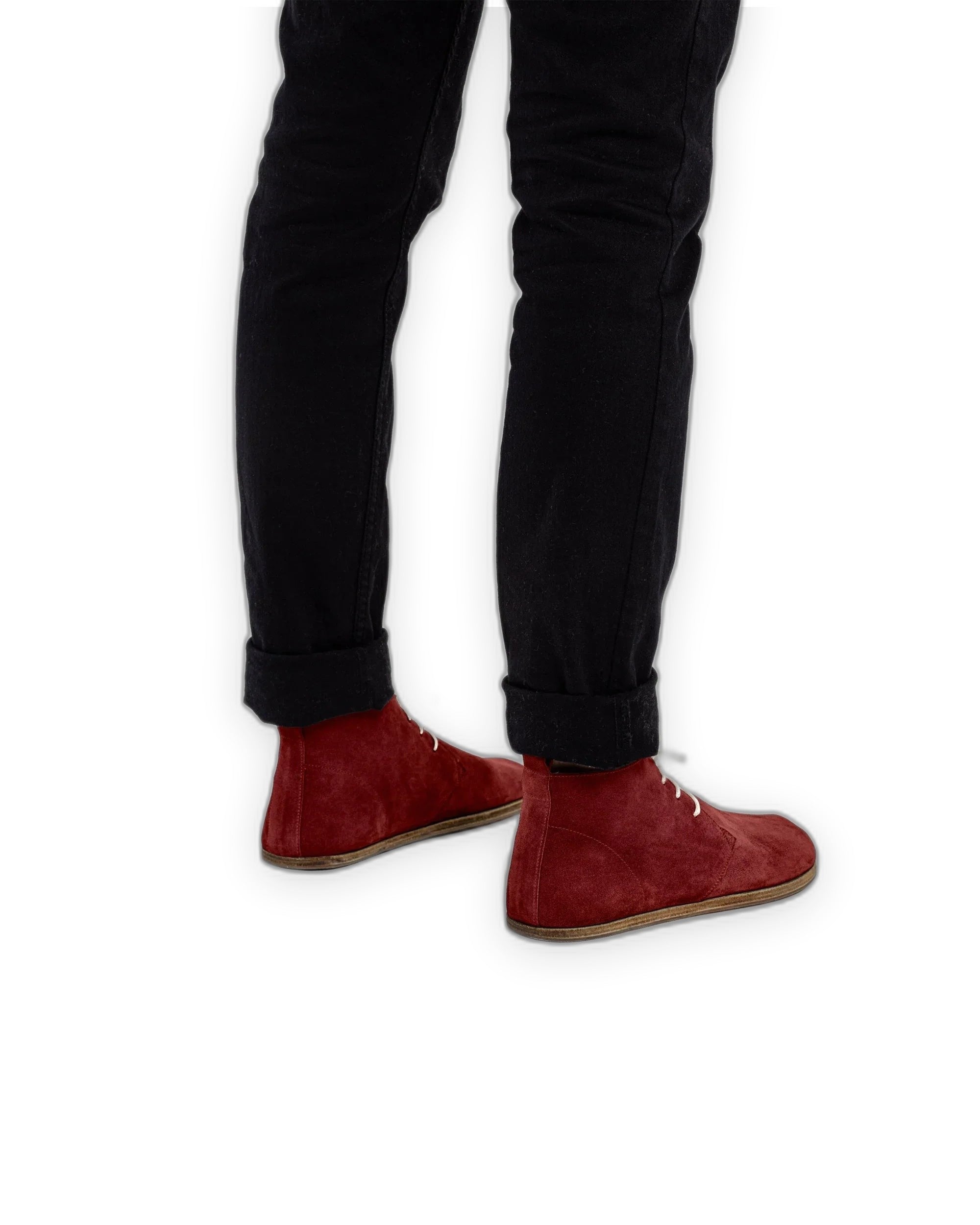 Pair Burgundy Suede Ankle Boots - Barefoot Wide Toe Calf Leather | Bespoky