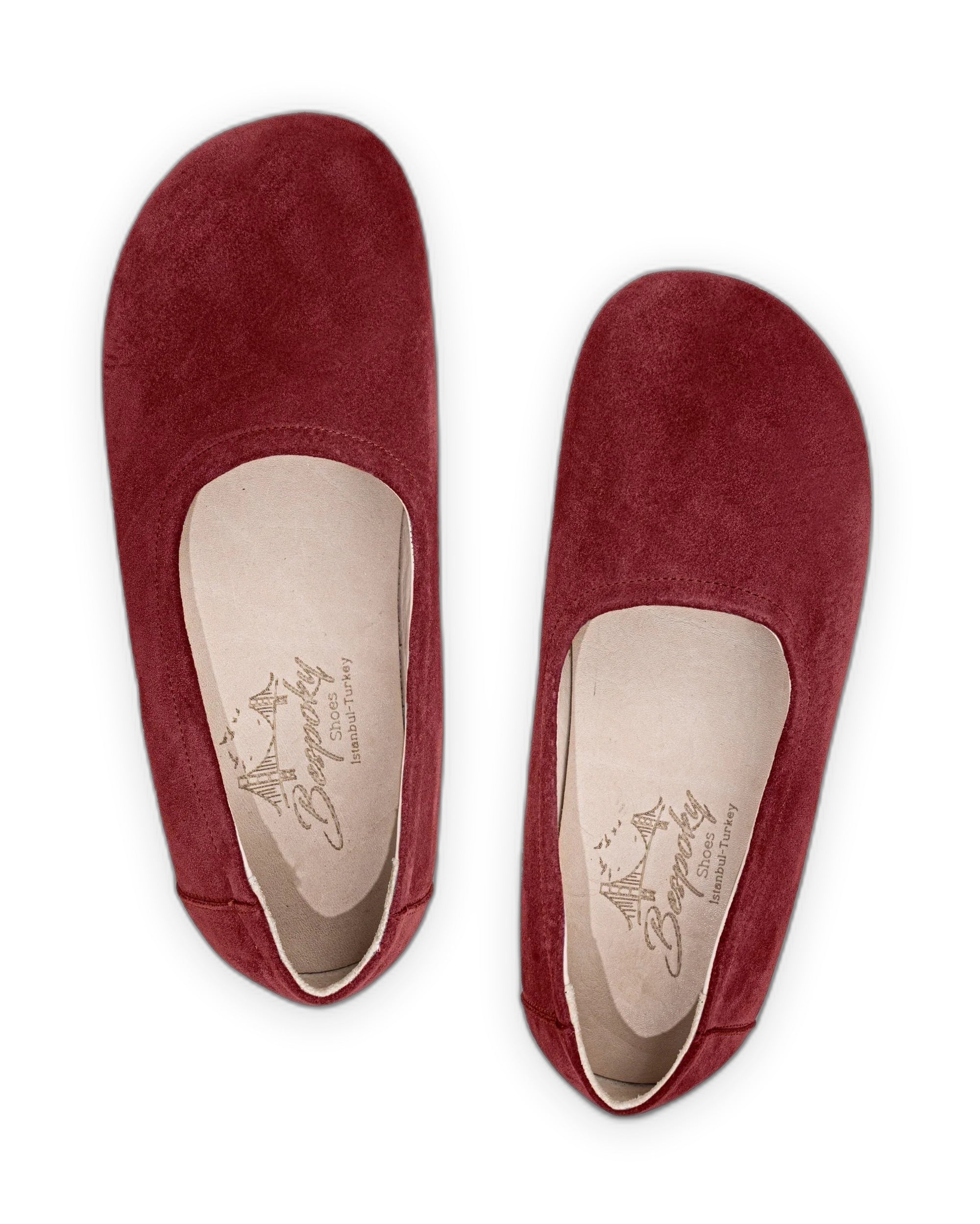 Side view Burgundy Ballet Flats - Calf Leather Zero Drop | Bespoky