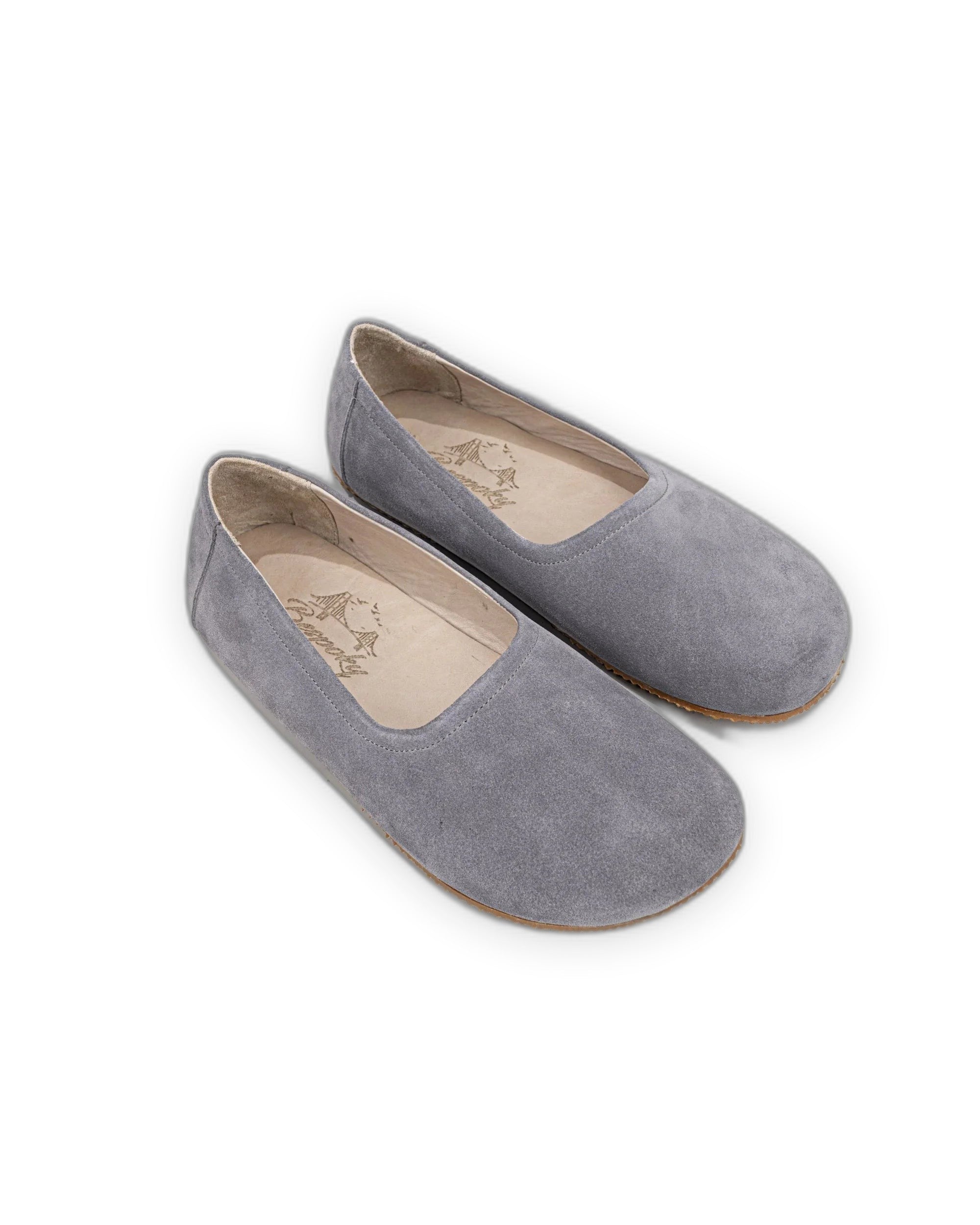 Women's Grey Ballet Flats - Handcrafted Calf Leather Wide Toe Box | Bespoky