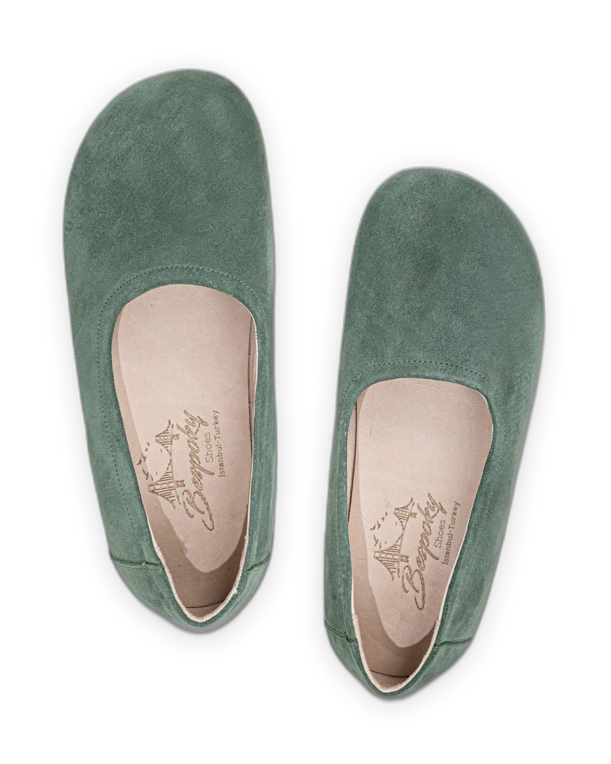 Side view Green Ballet Flats - Calf Leather Zero Drop | Bespoky
