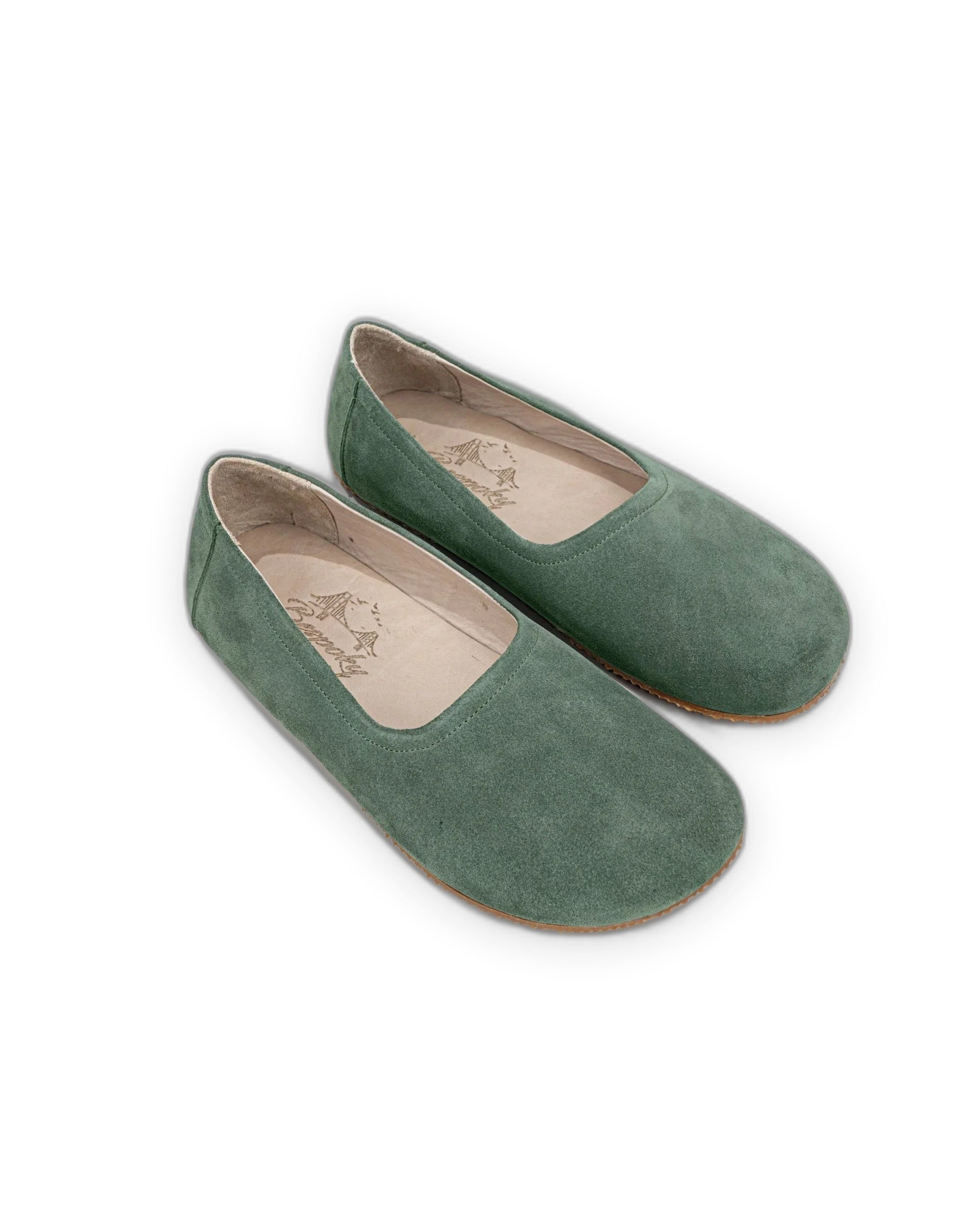 Women's Green Ballet Flats - Handcrafted Calf Leather Wide Toe Box | Bespoky