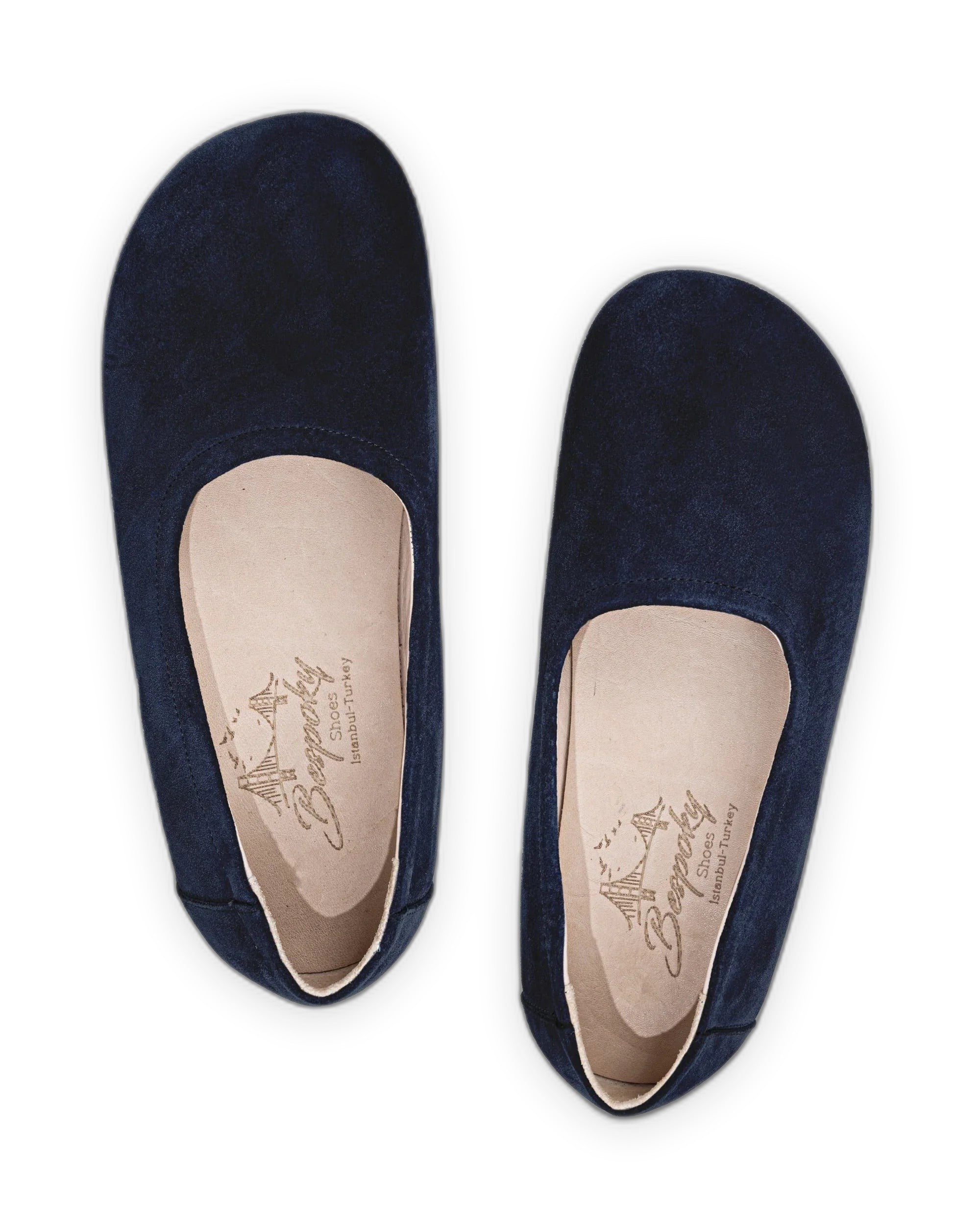 Side view Navy Ballet Flats - Calf Leather Zero Drop | Bespoky