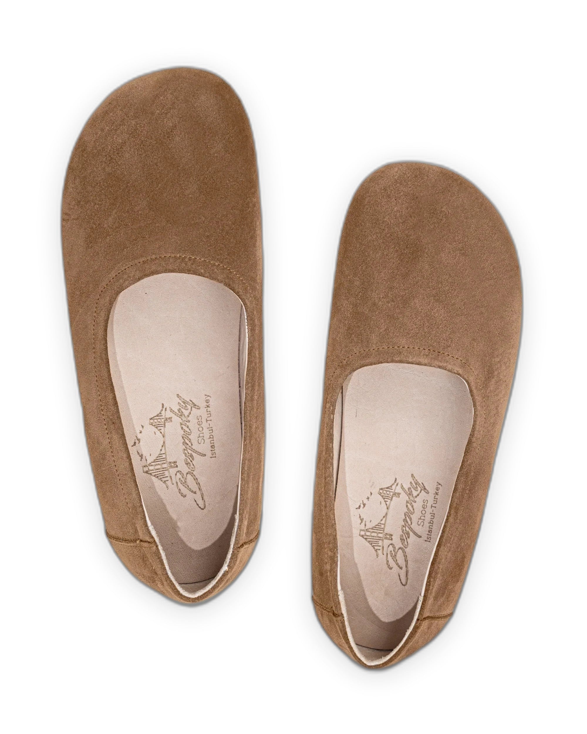 Side view Tan Ballet Flats - Calf Leather Zero Drop | Bespoky