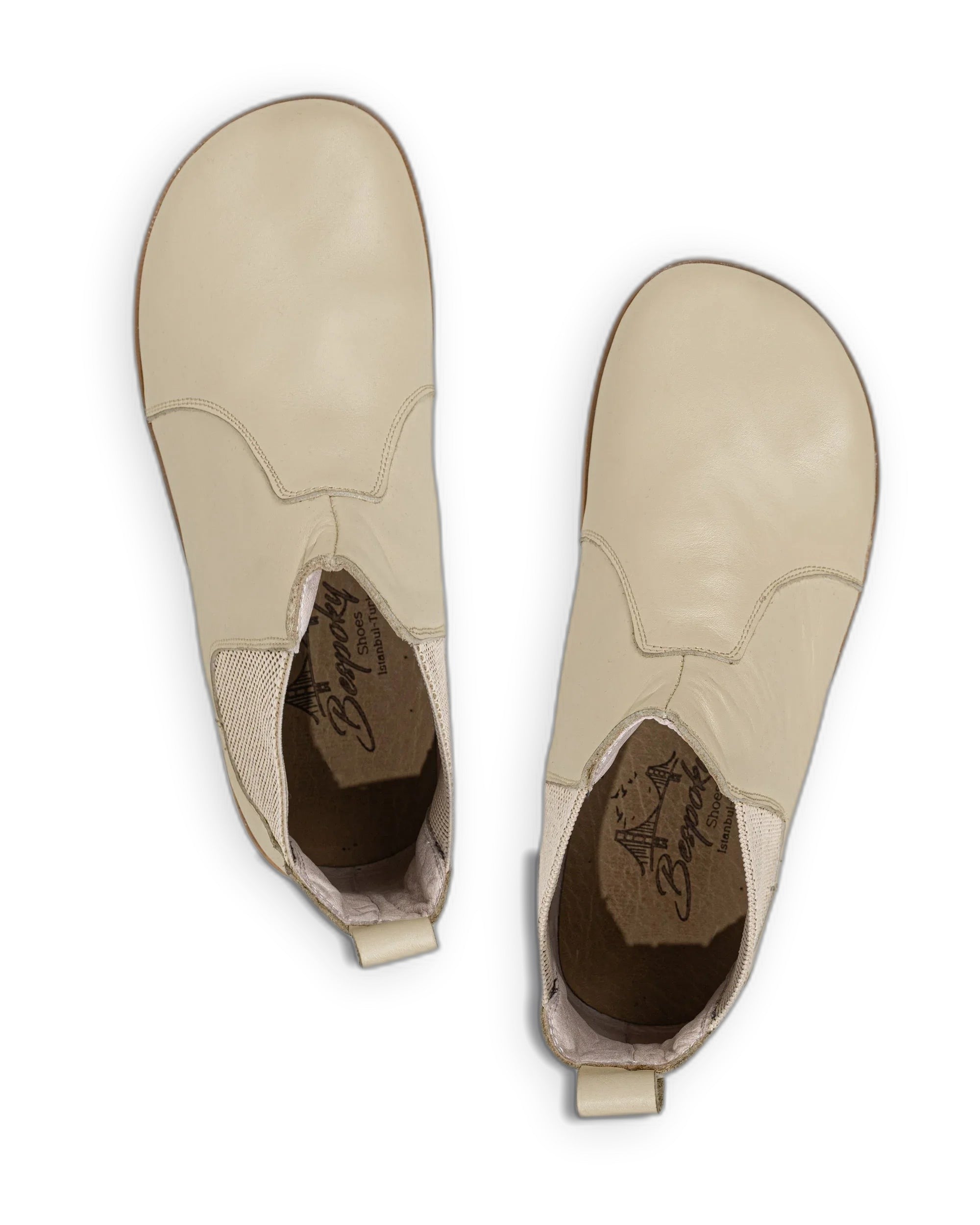 Pair Beige Chelsea Boots - Barefoot Wide Toe Calf Leather | Bespoky