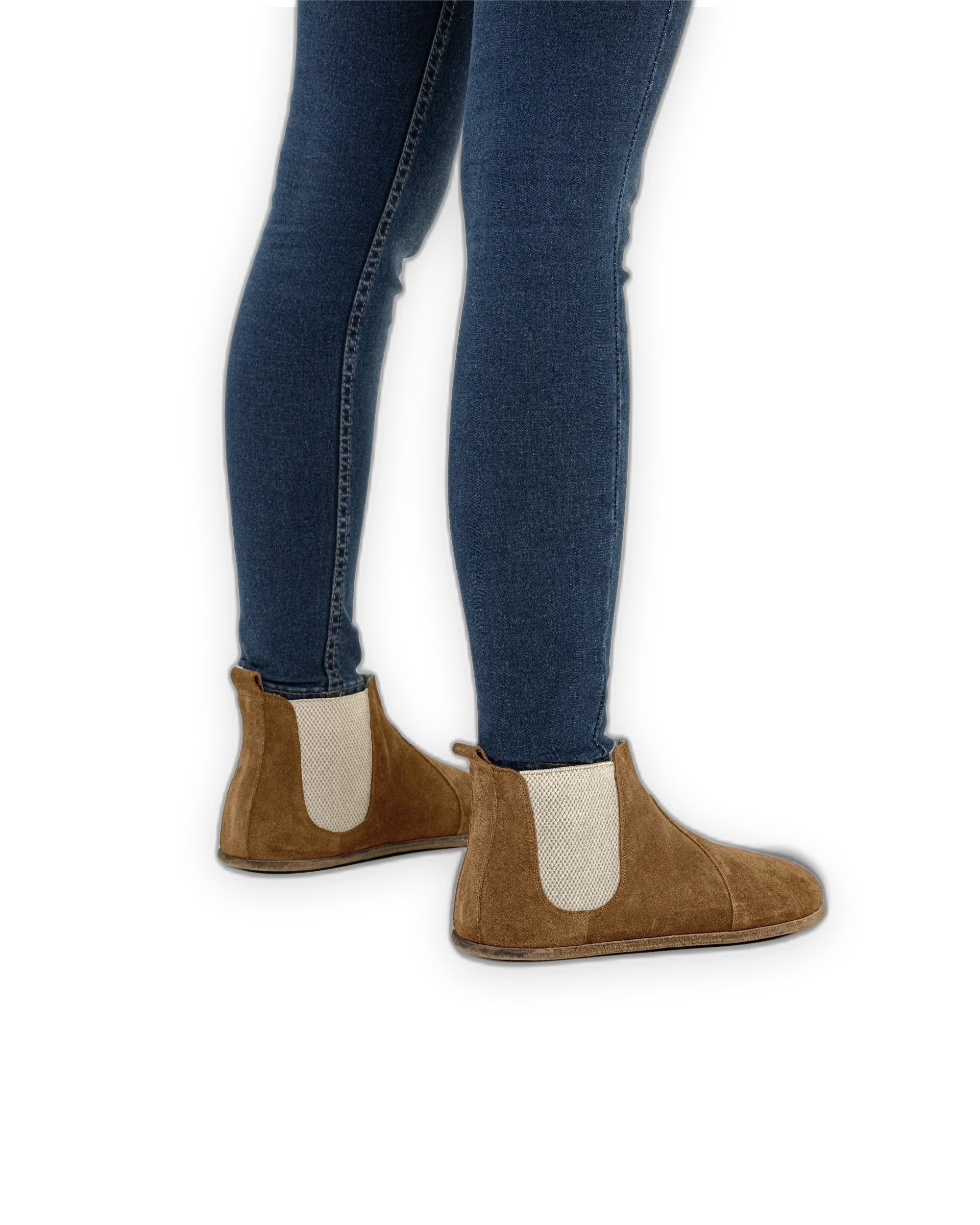 Pair Tan Suede Chelsea Boots - Barefoot Wide Toe Calf Leather | Bespoky