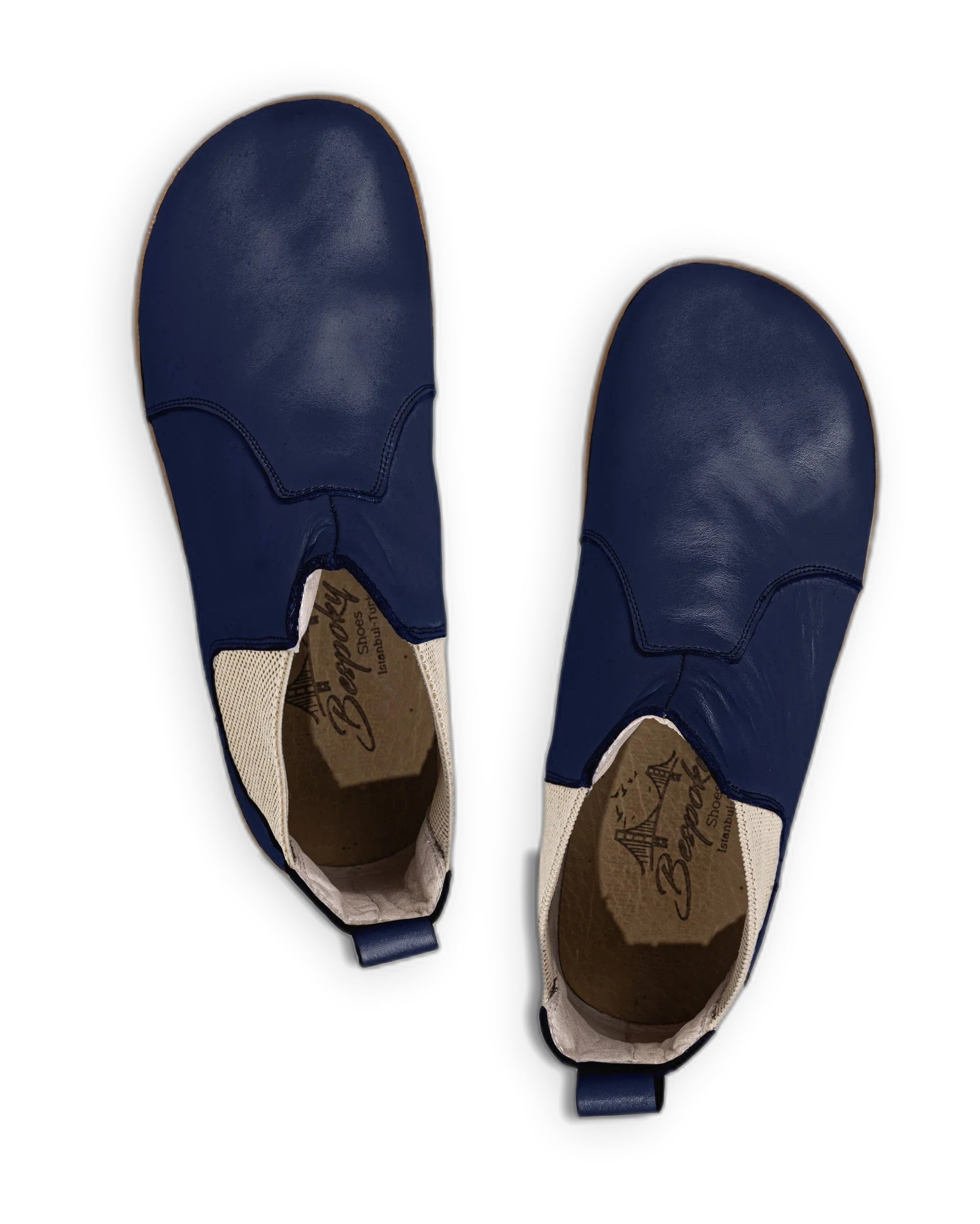 Side view Navy Blue Chelsea Boots - Calf Leather Zero Drop | Bespoky
