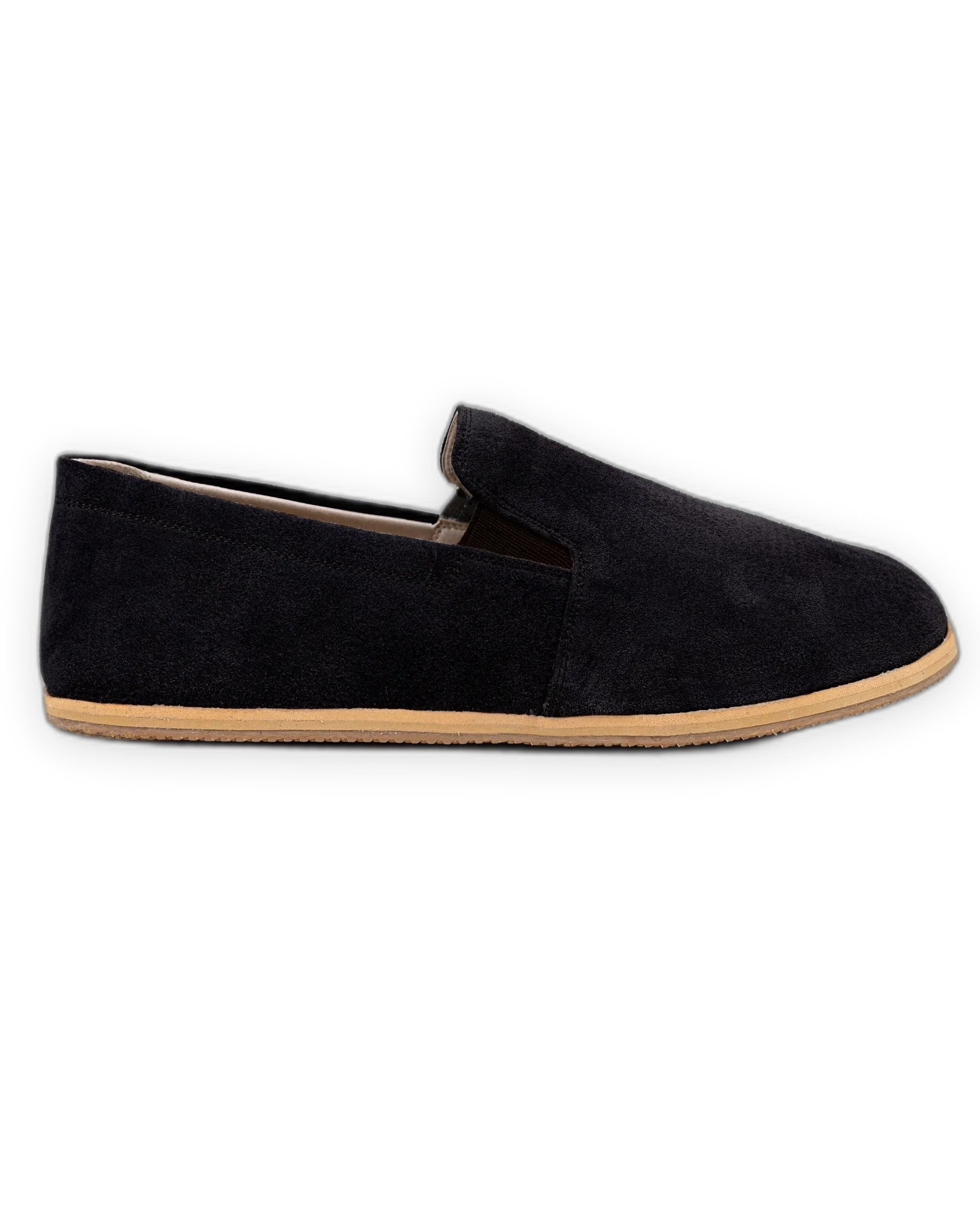 Side view Black Suede Barefoot Shoes - Calf Leather Zero Drop | Bespoky