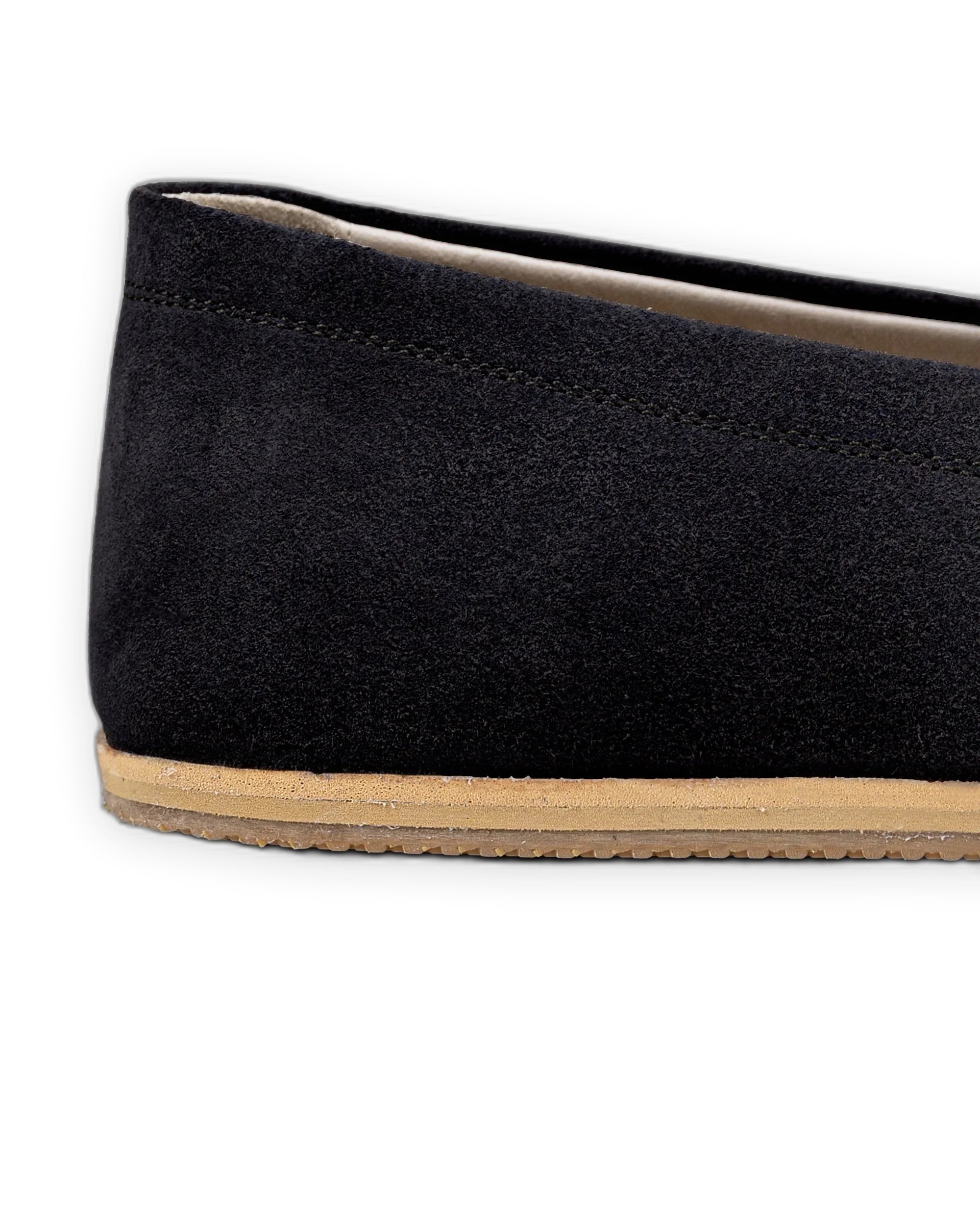 Close-up calf leather - Black Suede Barefoot Shoes Detail | Bespoky